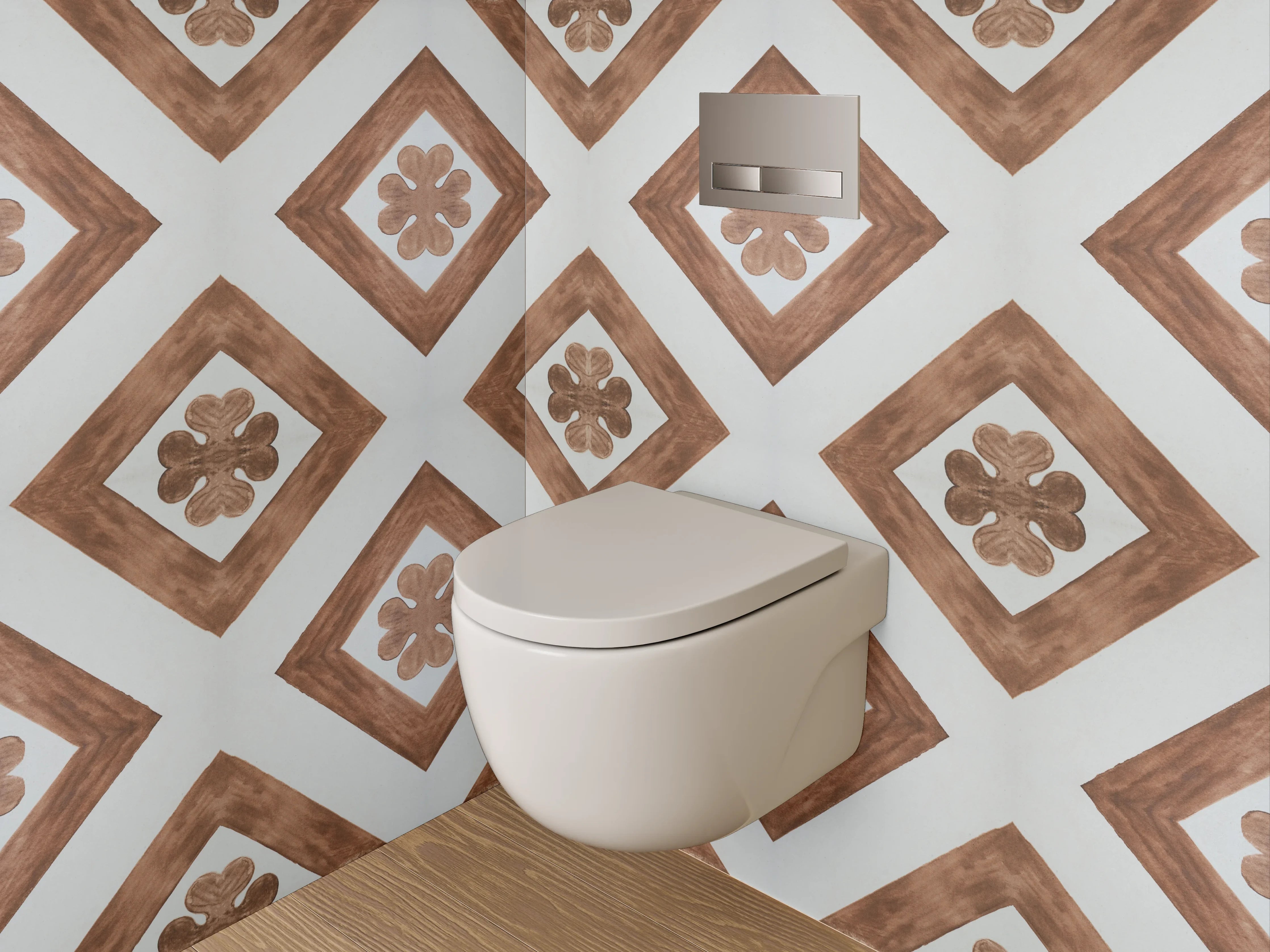 WC-Rückwand - Geometrisches Retro Muster Braun Weiß