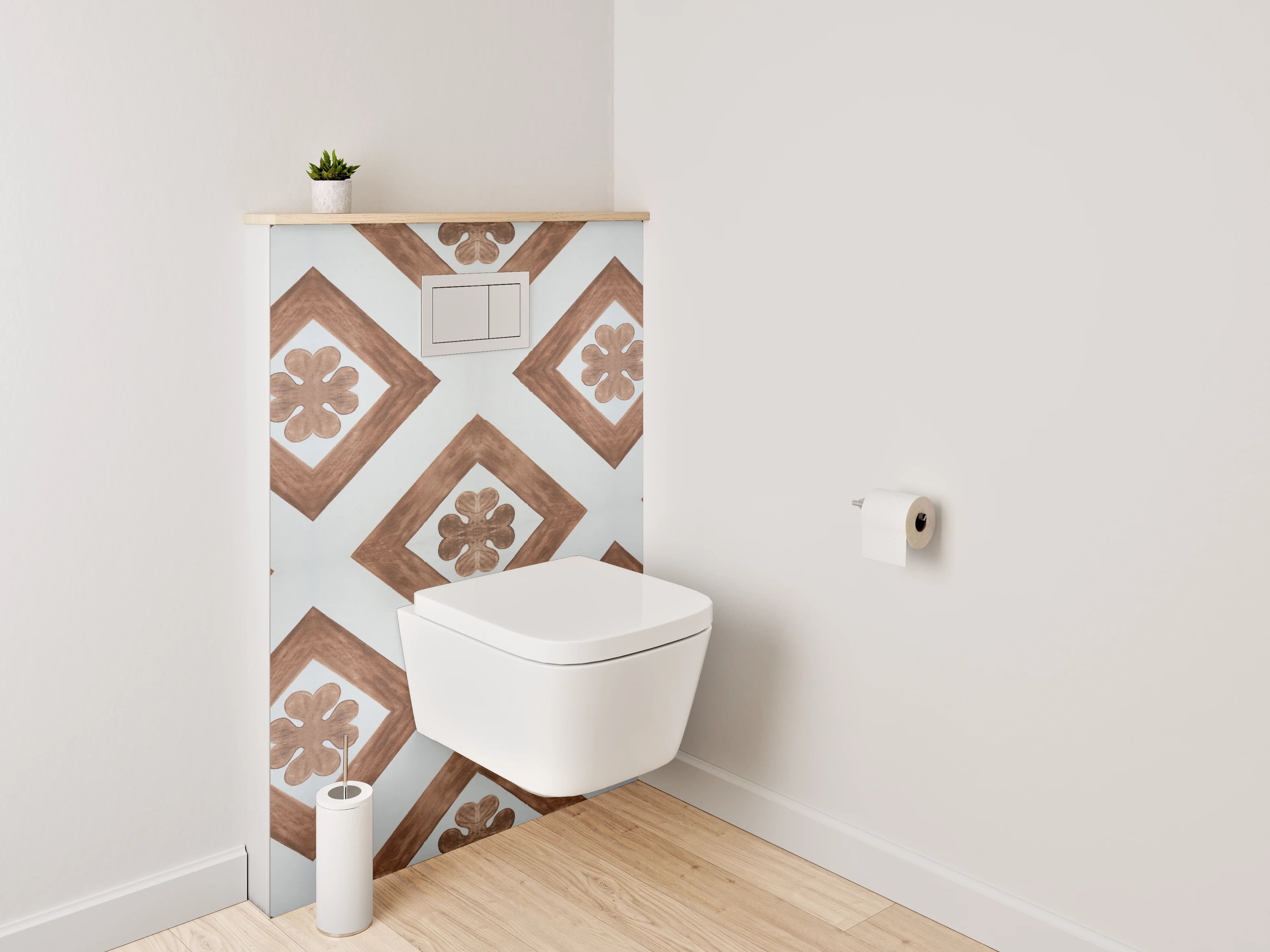 WC-Rückwand - Geometrisches Retro Muster Braun Weiß