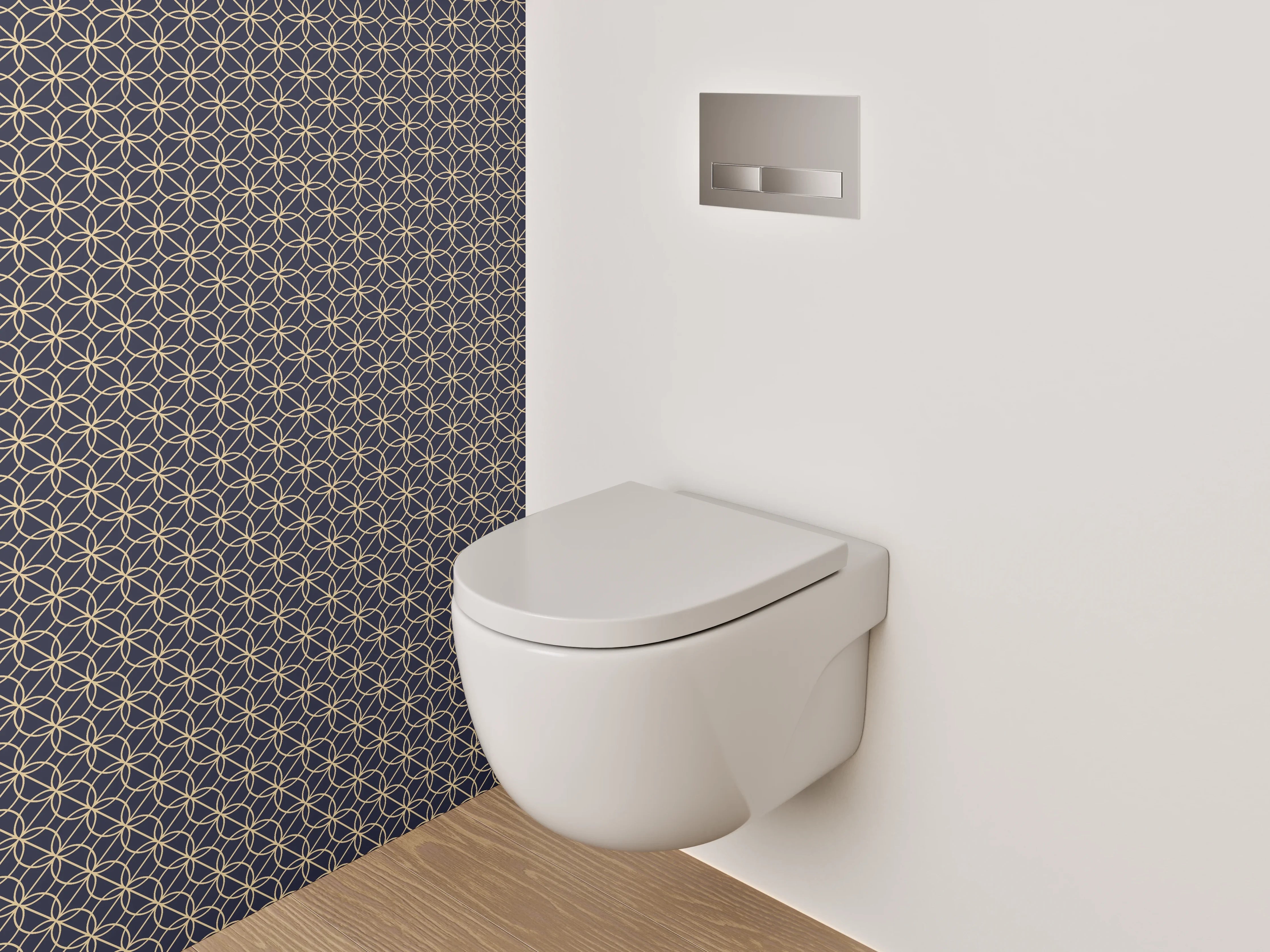 WC-Rückwand - Geometrisches Retro-Muster Dunkelblau Gold