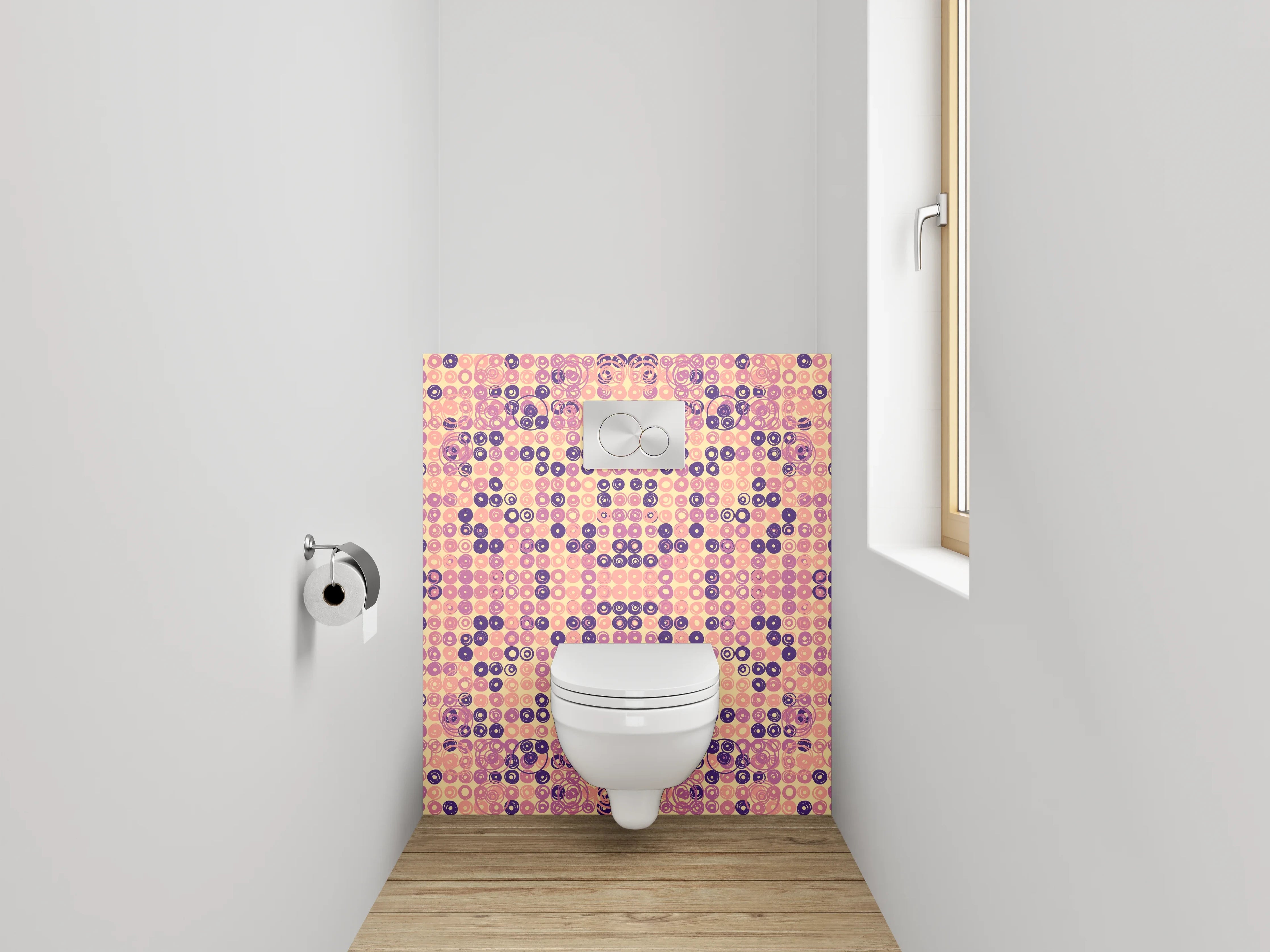 WC-Rückwand - Geometrisches Retro-Muster Pink Lila