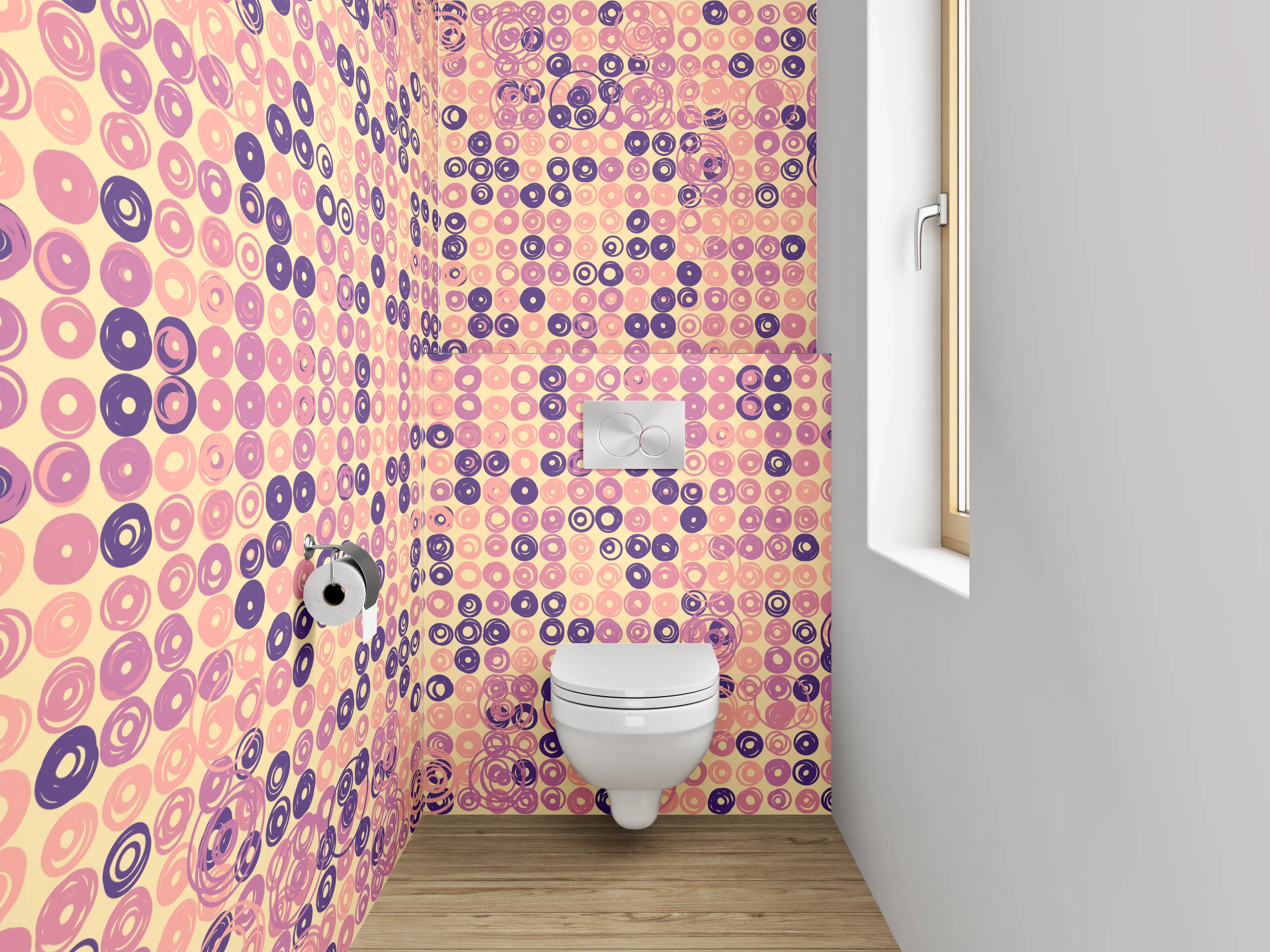 WC-Rückwand - Geometrisches Retro-Muster Pink Lila