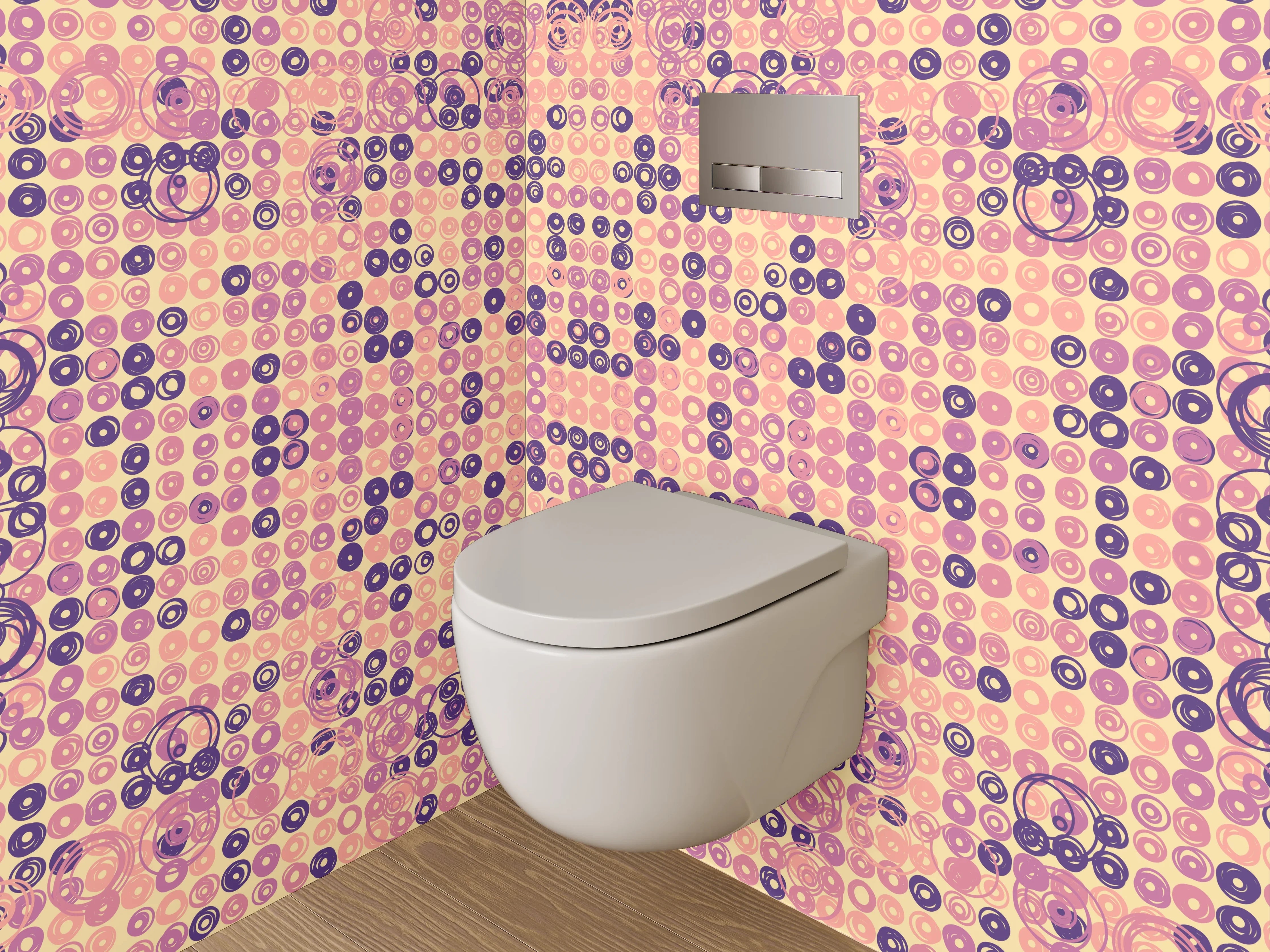 WC-Rückwand - Geometrisches Retro-Muster Pink Lila