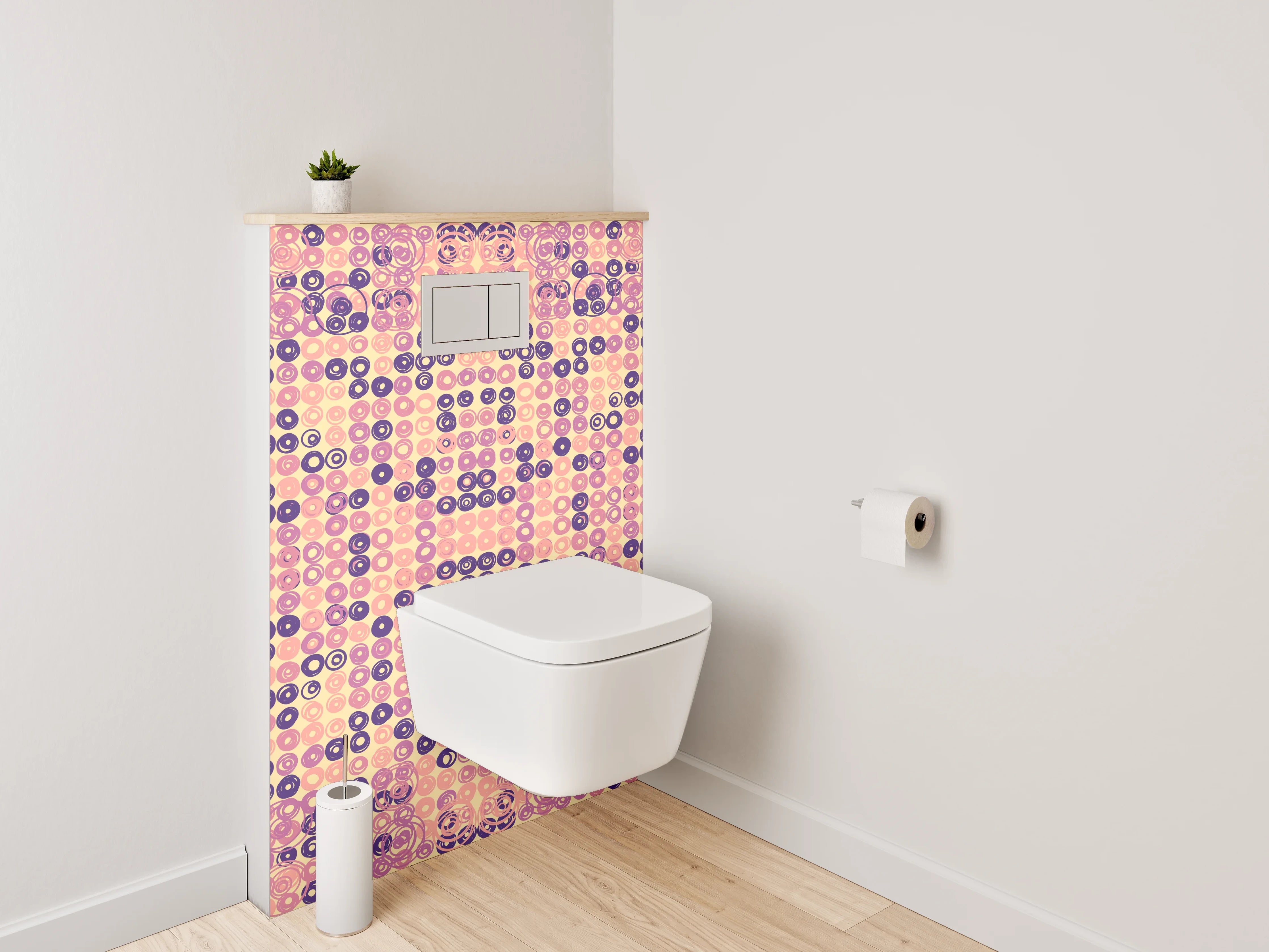 WC-Rückwand - Geometrisches Retro-Muster Pink Lila