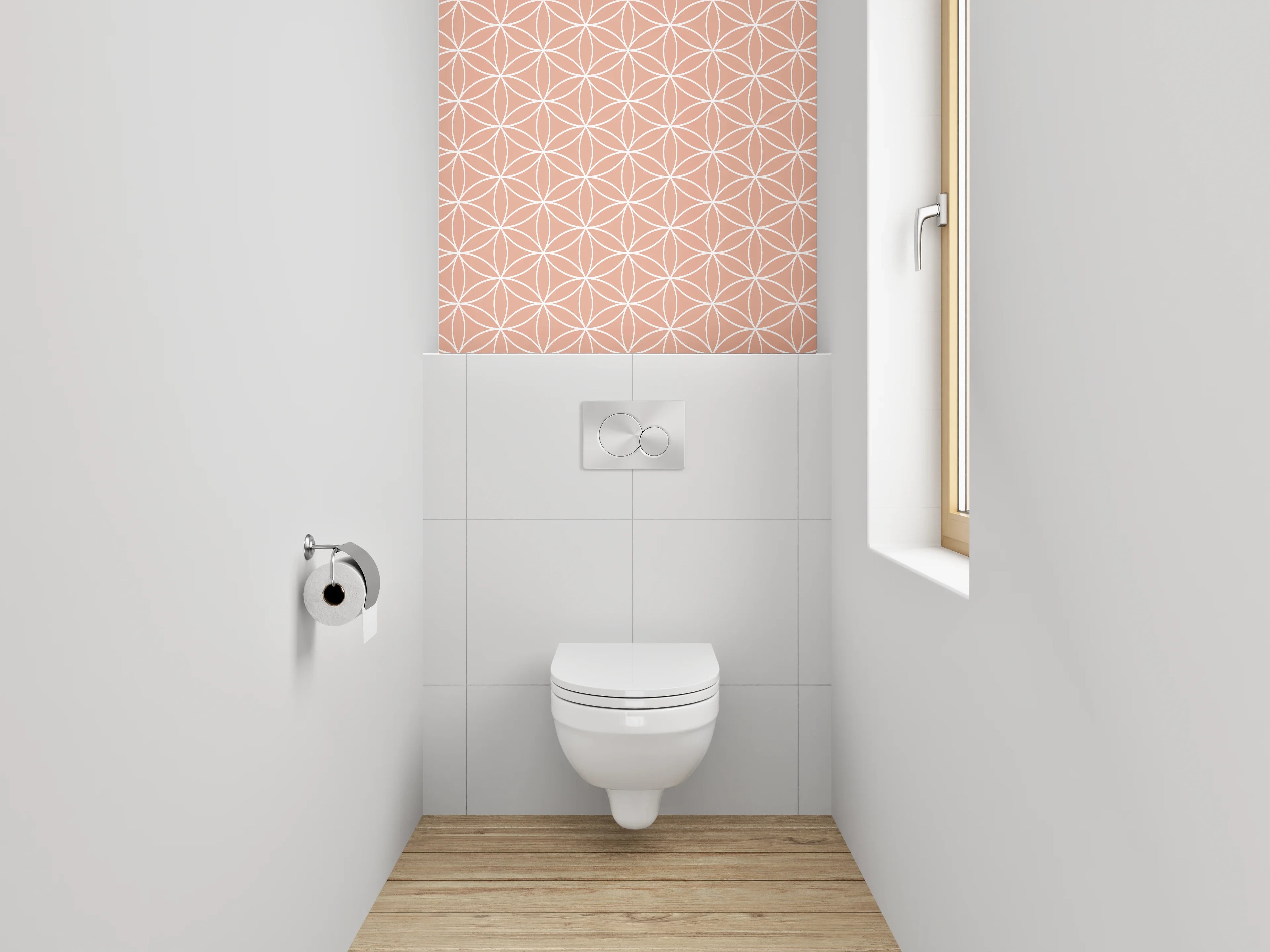WC-Rückwand - Geometrisches Retro-Muster Rosa Weiß