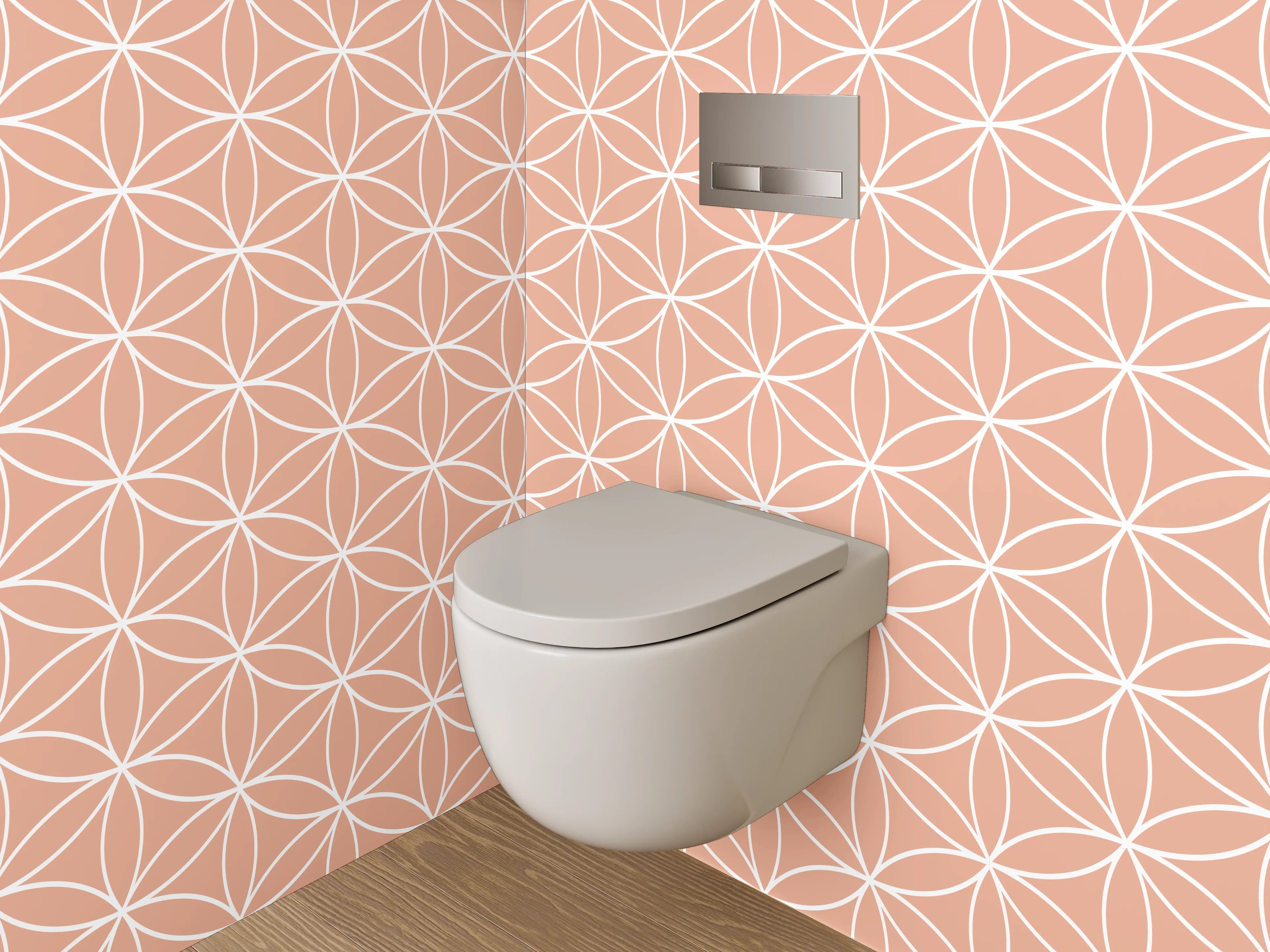 WC-Rückwand - Geometrisches Retro-Muster Rosa Weiß