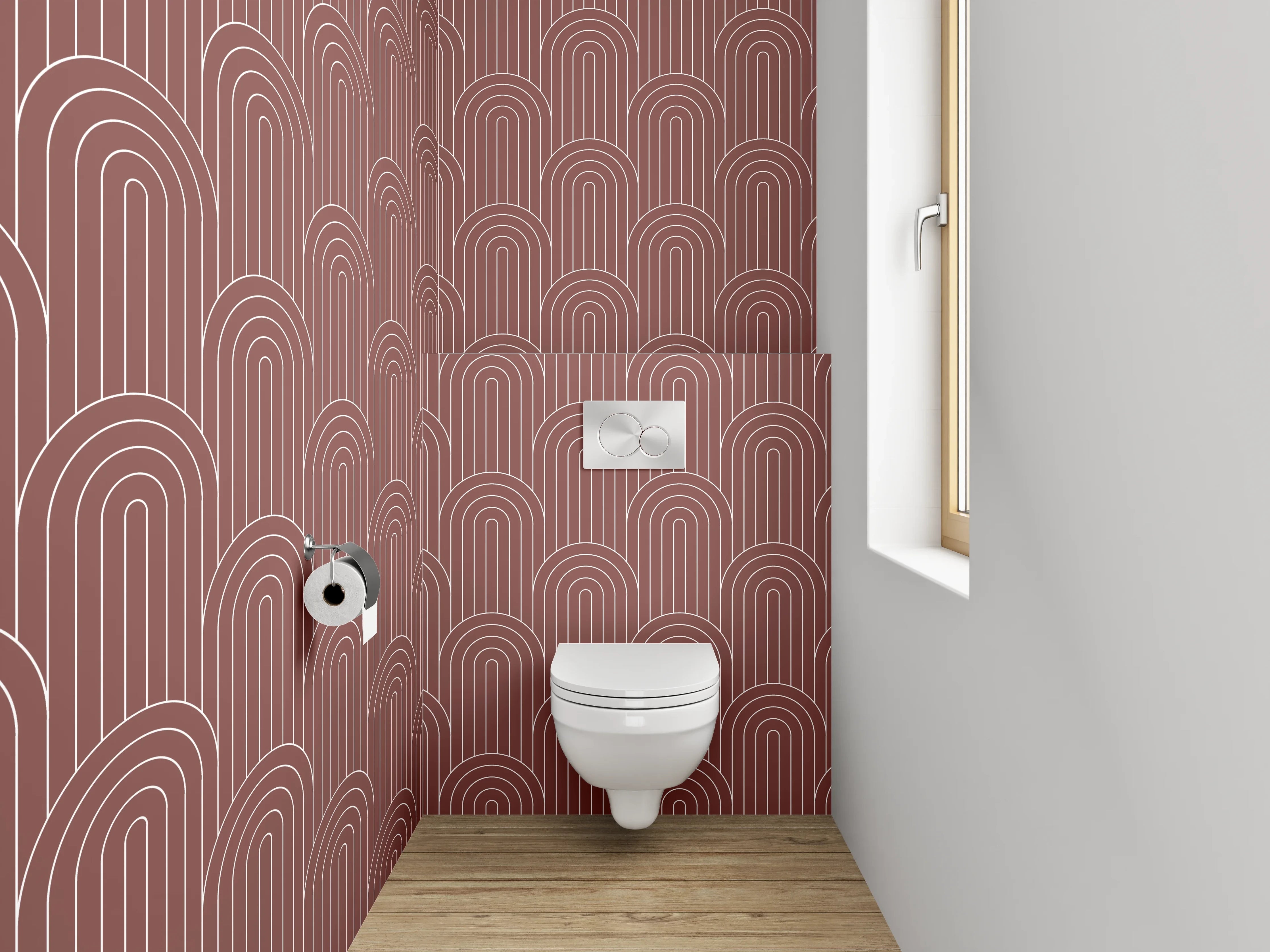 WC-Rückwand - Geometrisches Retro Muster Rot