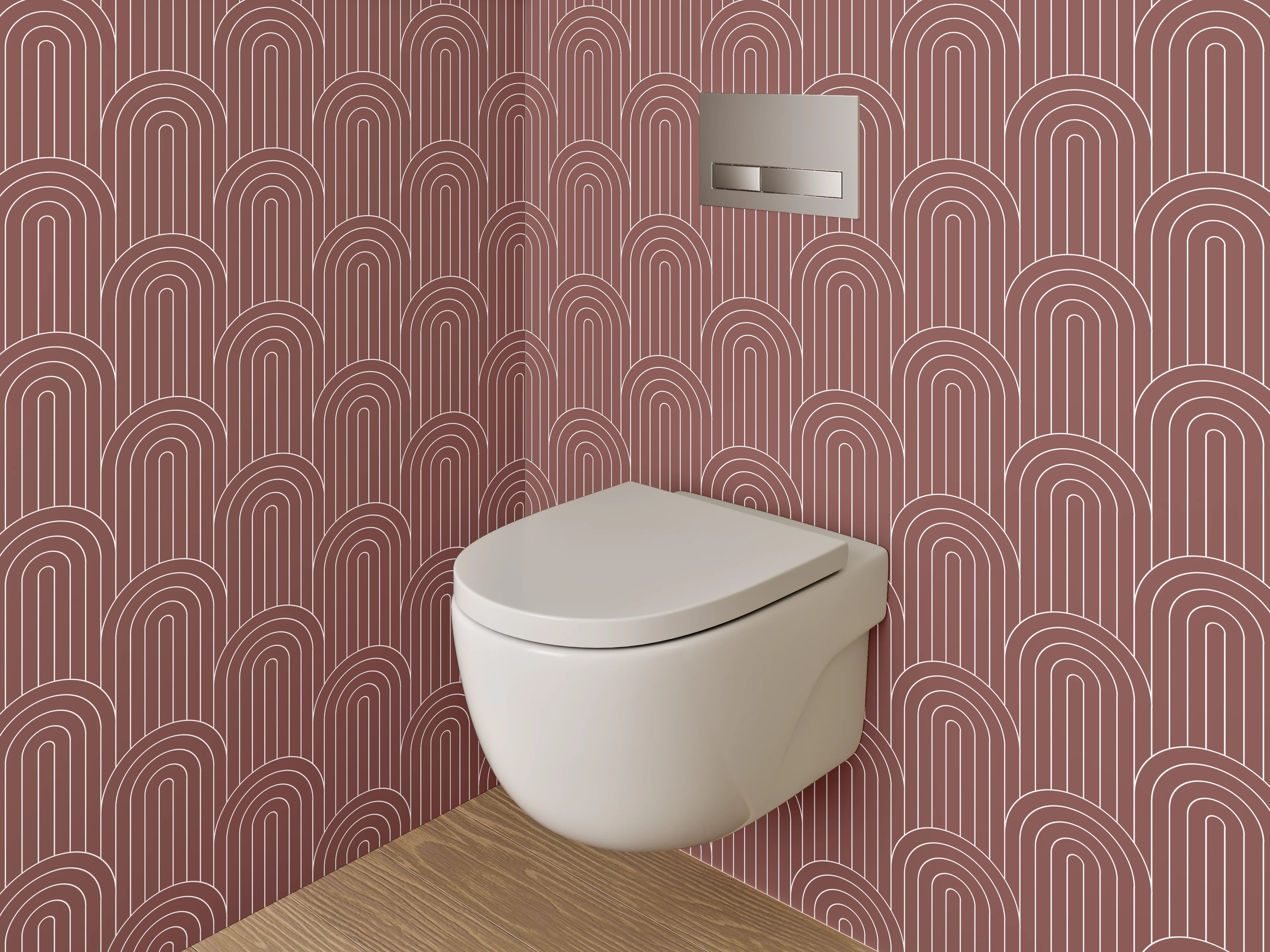 WC-Rückwand - Geometrisches Retro Muster Rot