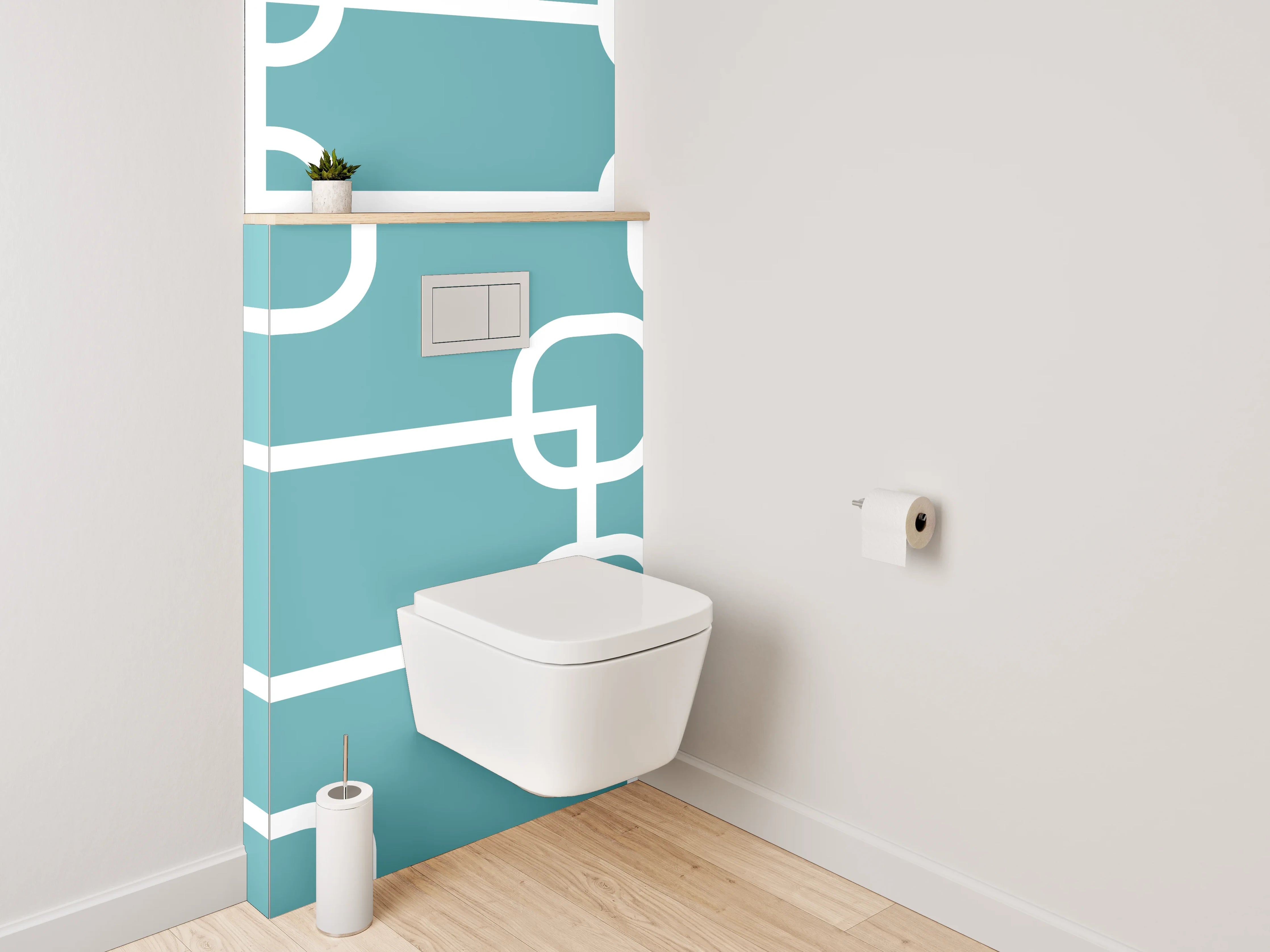 WC-Rückwand - Geometrisches Retro-Muster Türkis Weiß