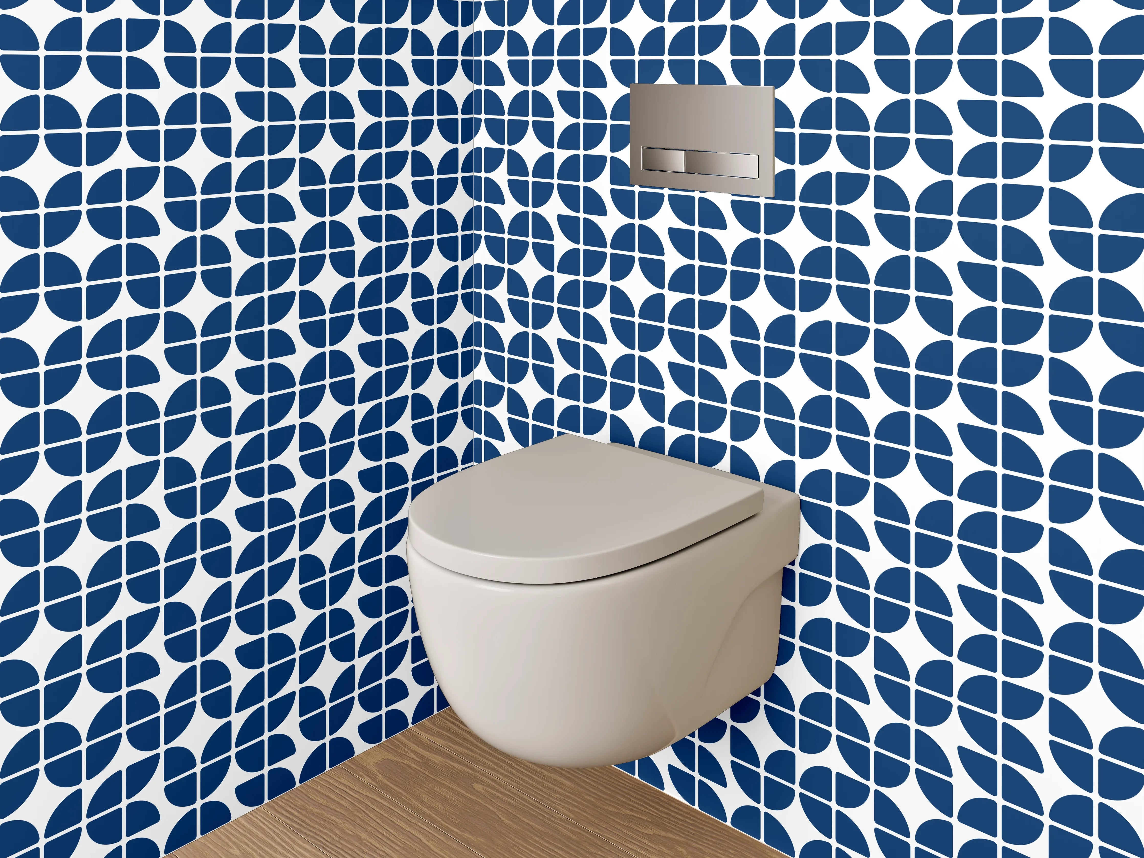WC-Rückwand - Geometrisches Retro-Muster in Dunkelblau