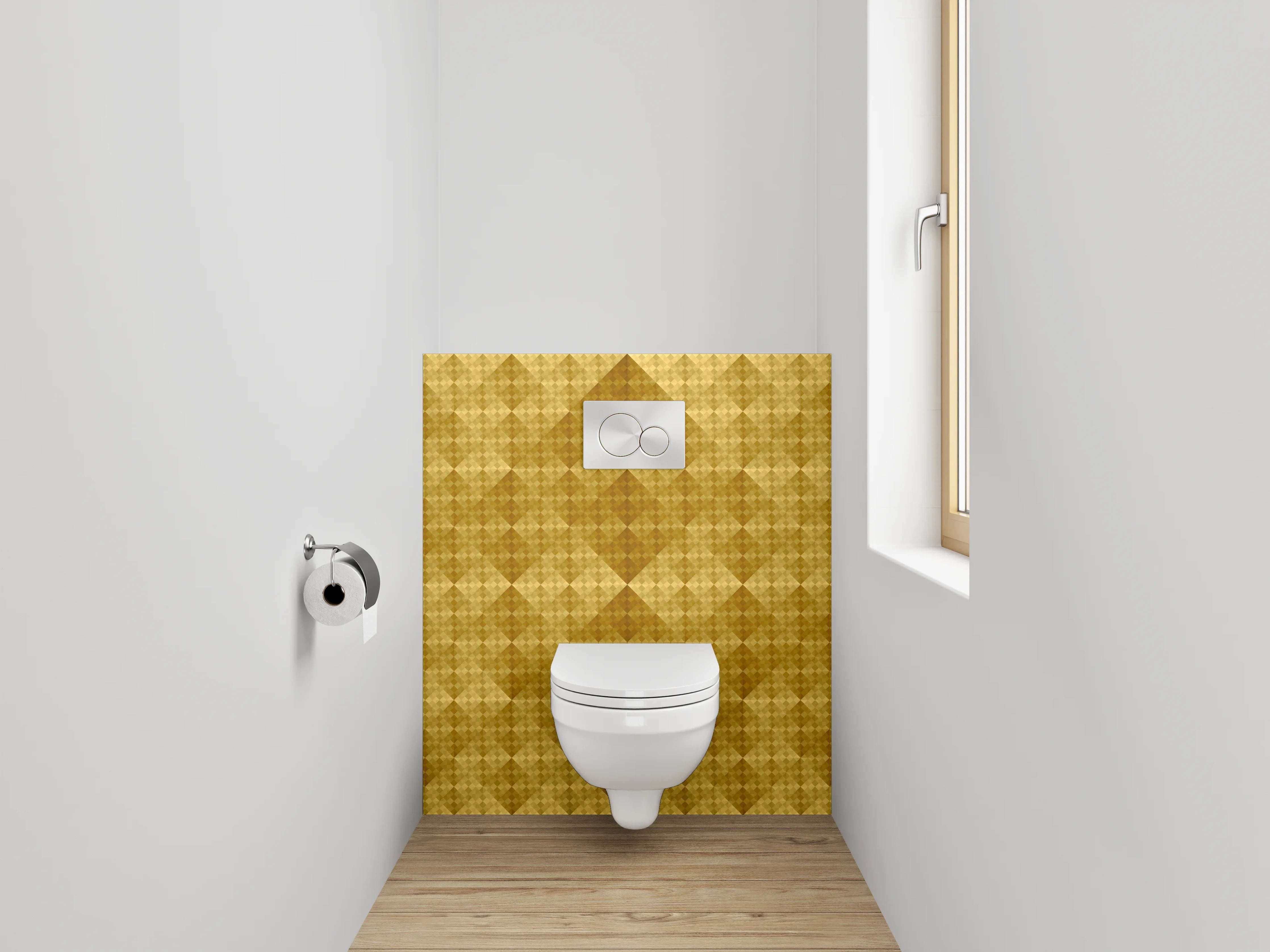 WC-Rückwand - Geometrisches Retro-Muster in Goldtönen