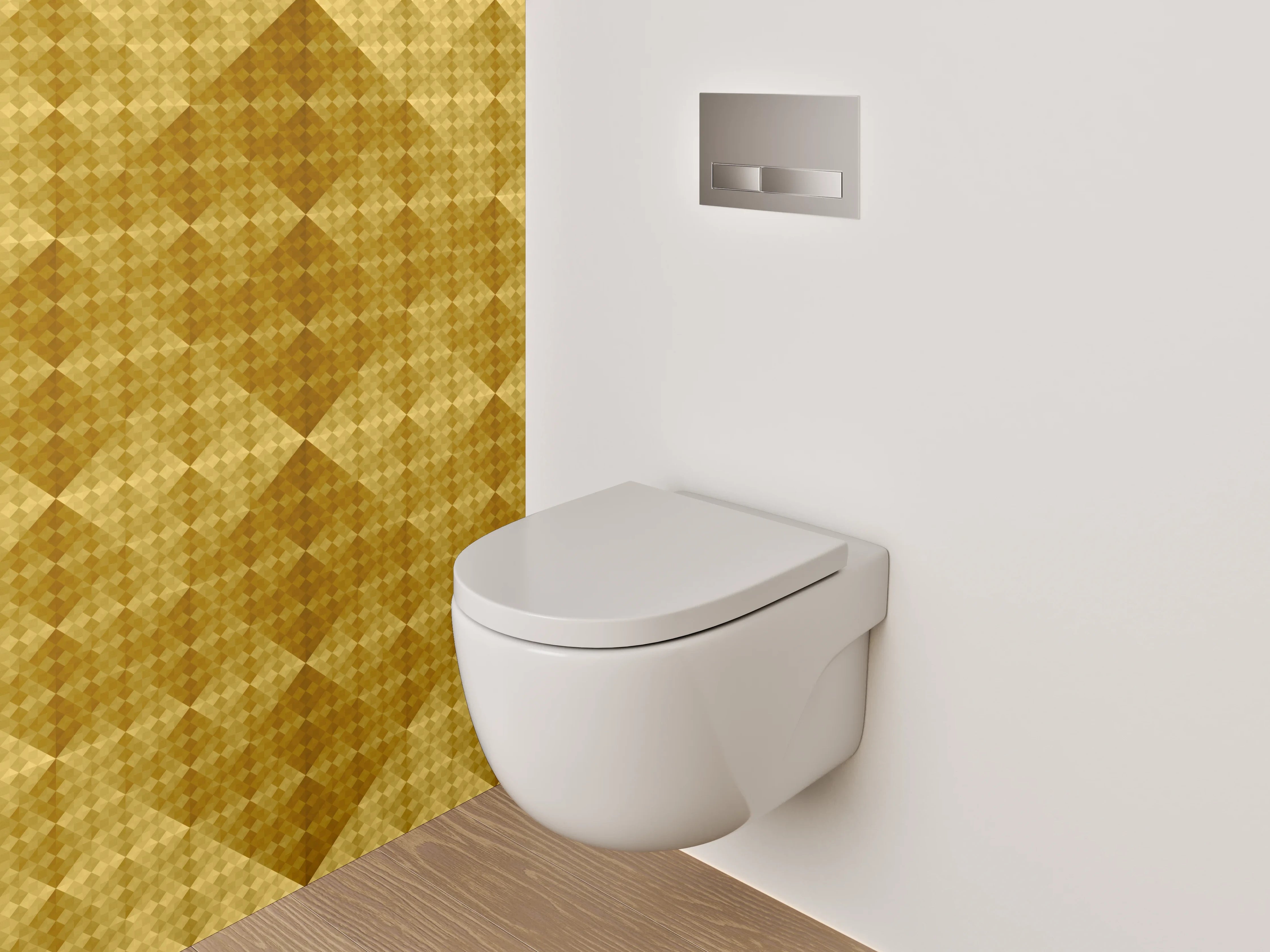 WC-Rückwand - Geometrisches Retro-Muster in Goldtönen