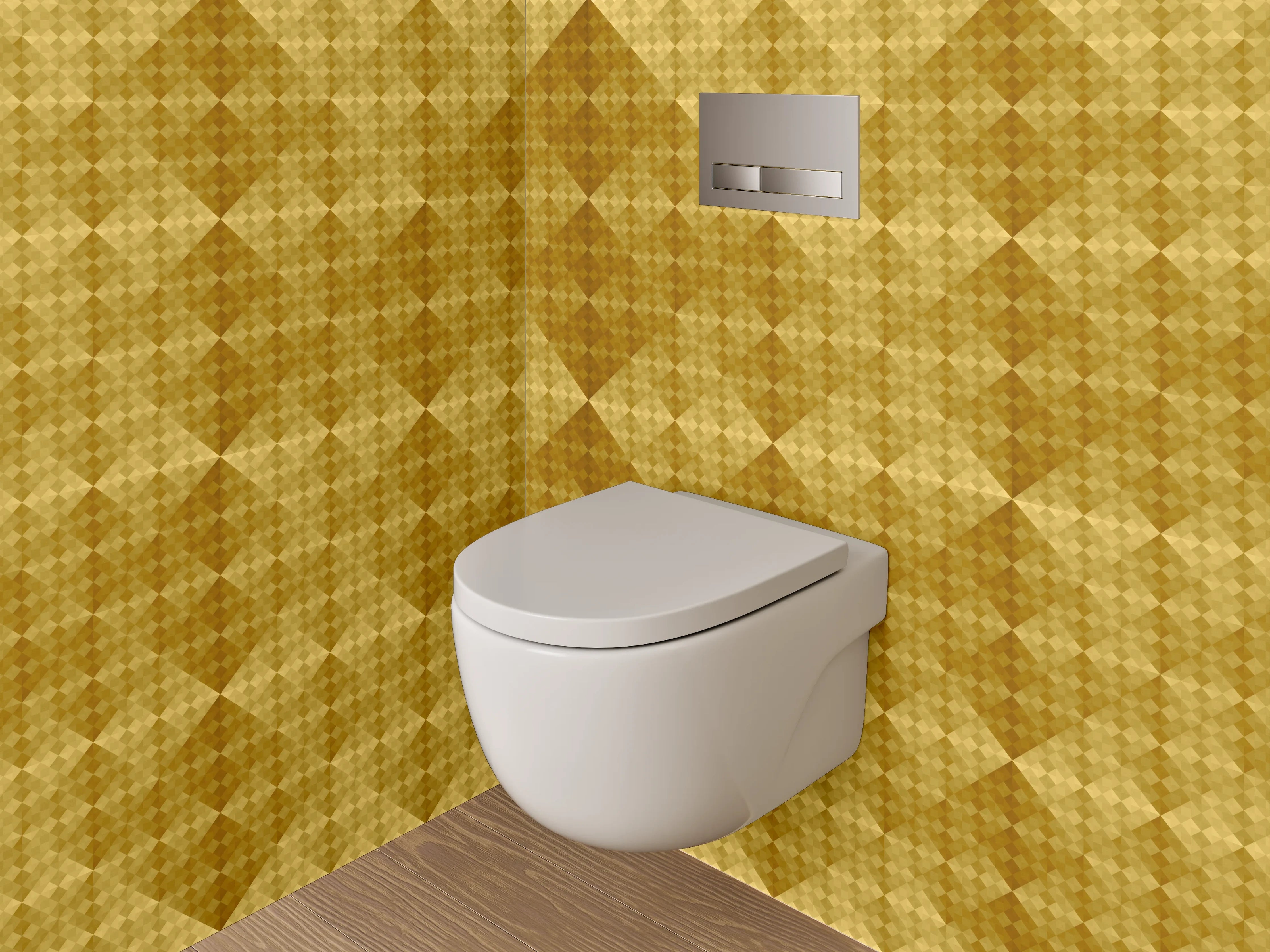 WC-Rückwand - Geometrisches Retro-Muster in Goldtönen