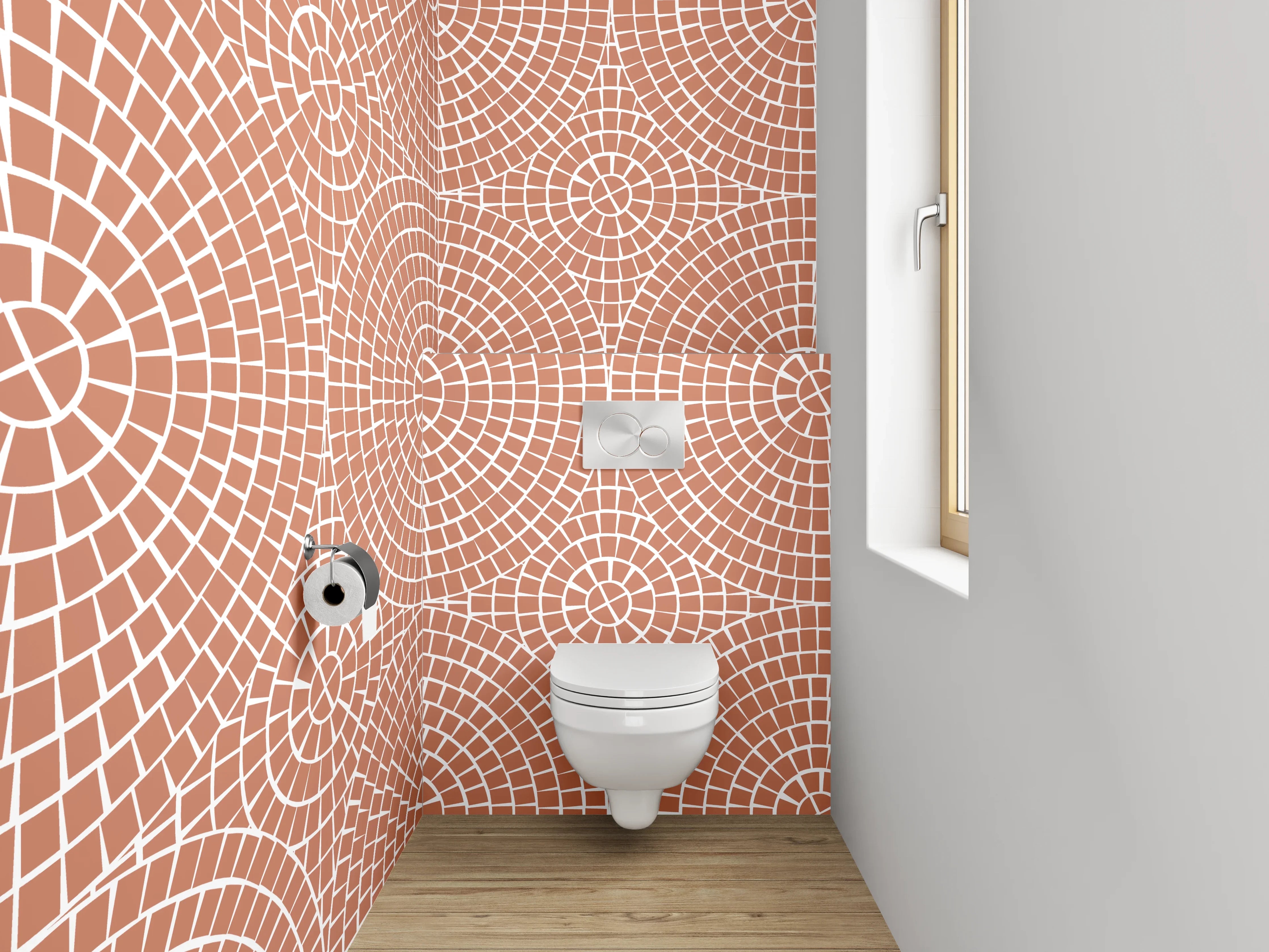 WC-Rückwand - Geometrisches Retro-Muster in Orange