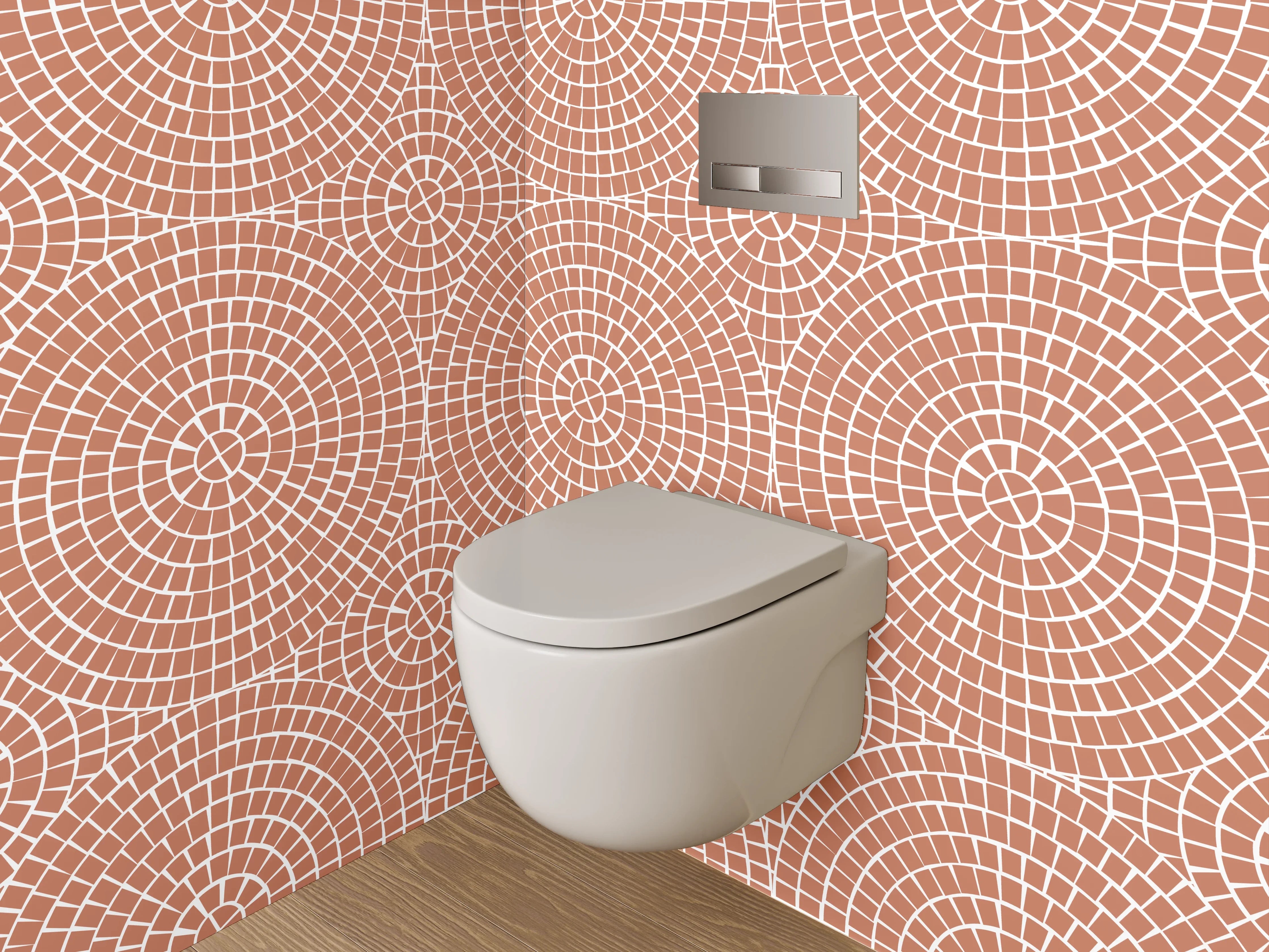 WC-Rückwand - Geometrisches Retro-Muster in Orange