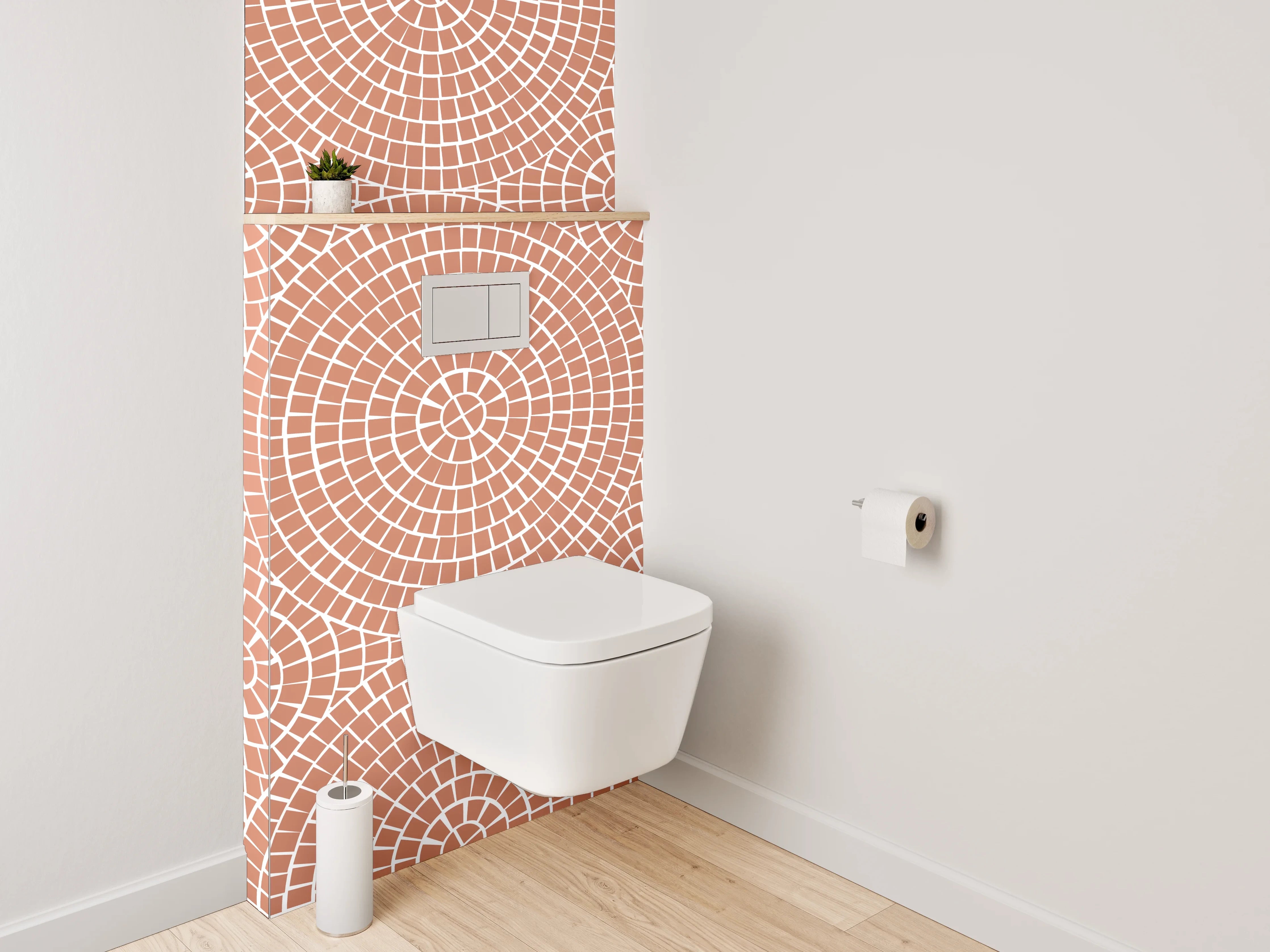 WC-Rückwand - Geometrisches Retro-Muster in Orange