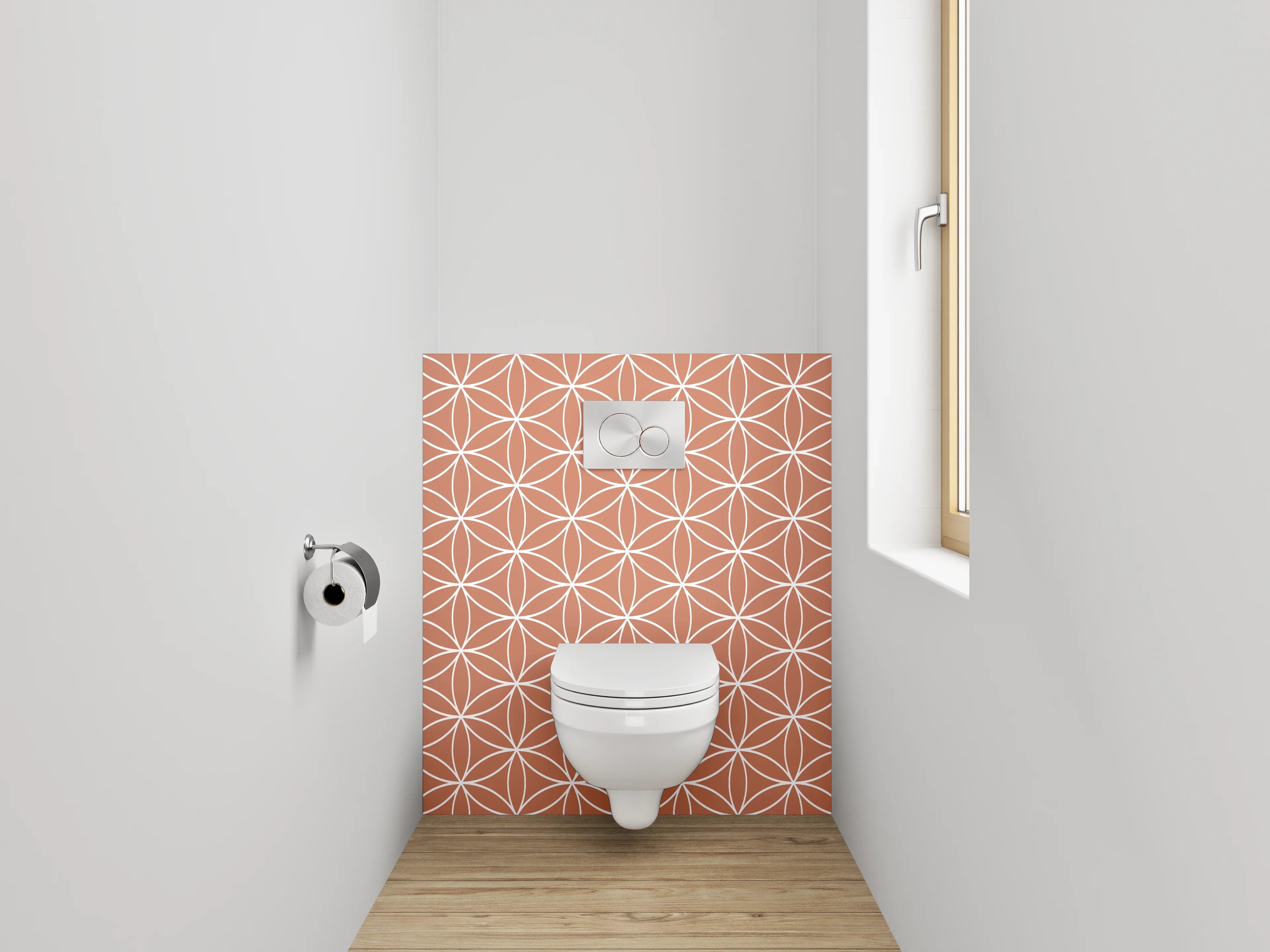WC-Rückwand - Geometrisches Retro-Muster in Terrakotta