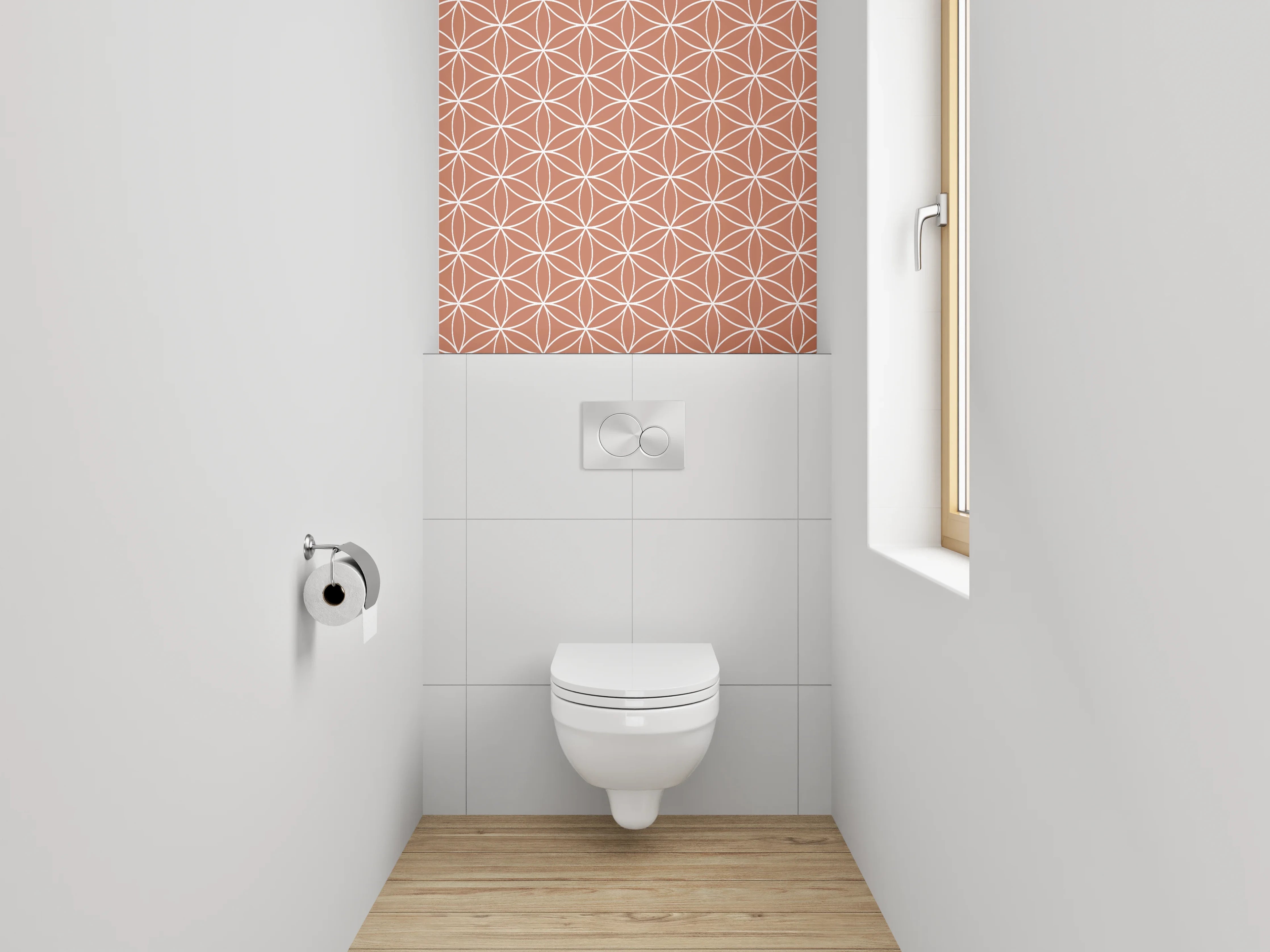 WC-Rückwand - Geometrisches Retro-Muster in Terrakotta