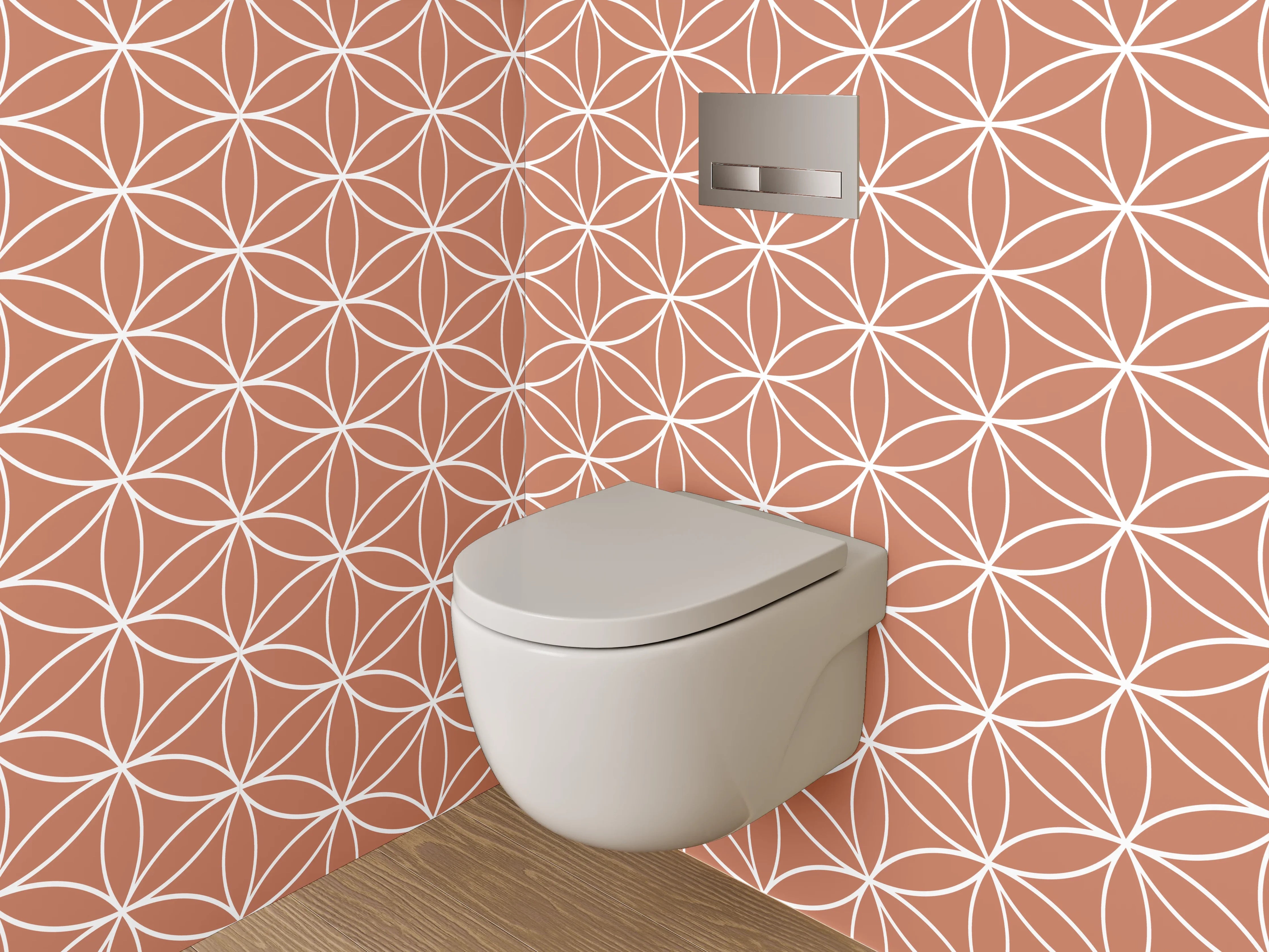 WC-Rückwand - Geometrisches Retro-Muster in Terrakotta