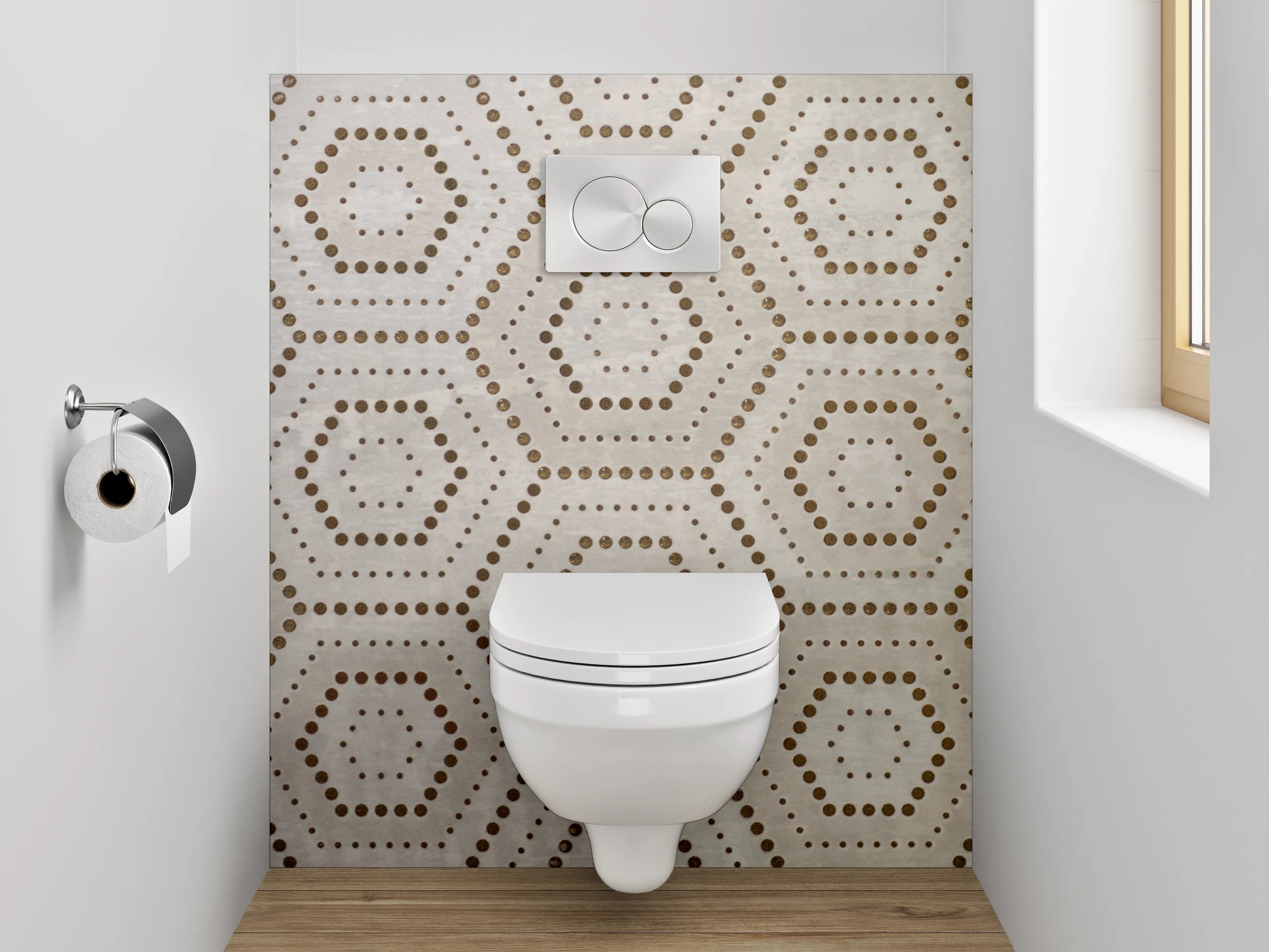 WC-Rückwand - Geometrisches Wabenmuster hellbraun beige
