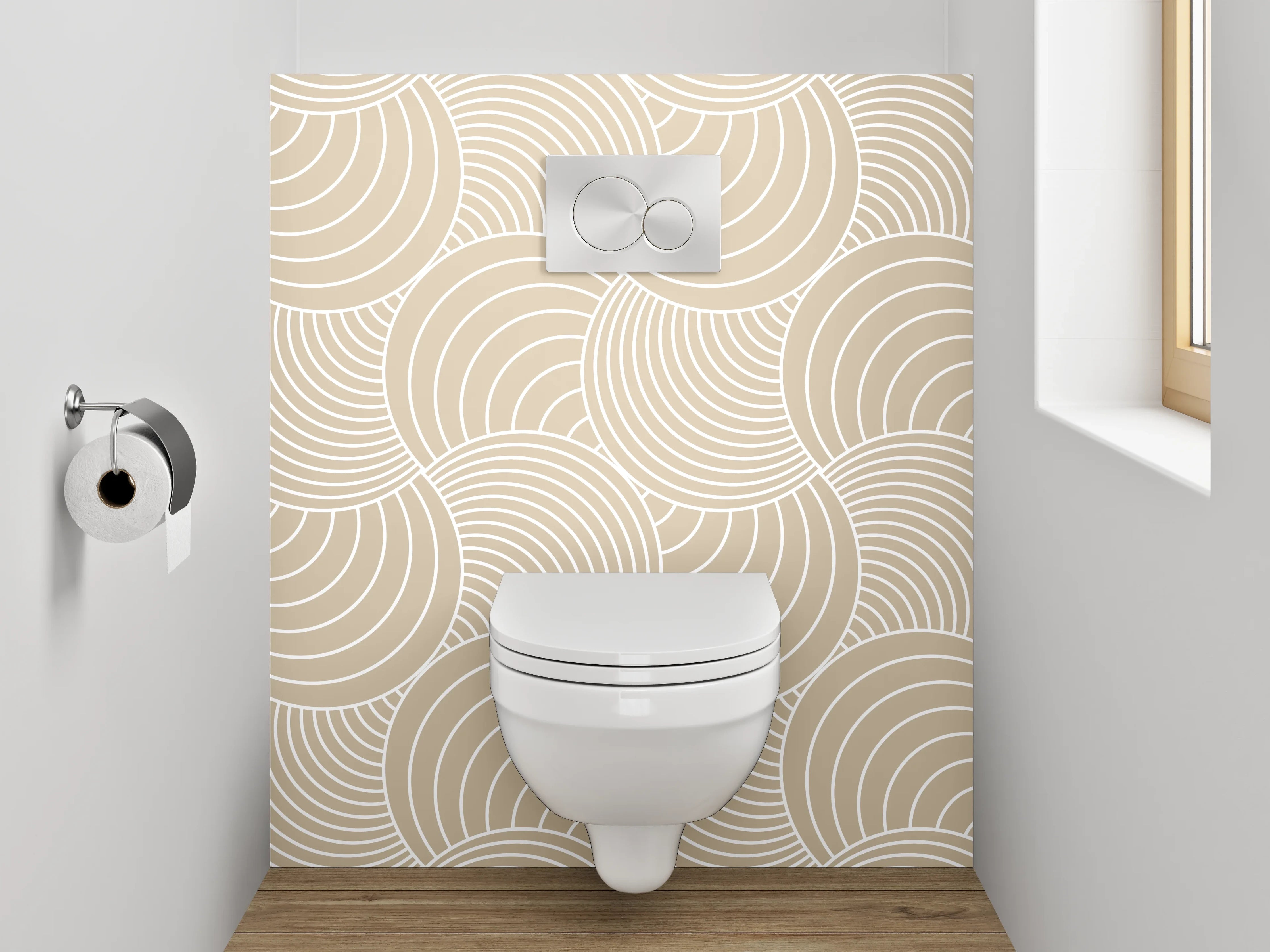 WC-Rückwand - Geometrisches Wellenmuster Beige Weiß