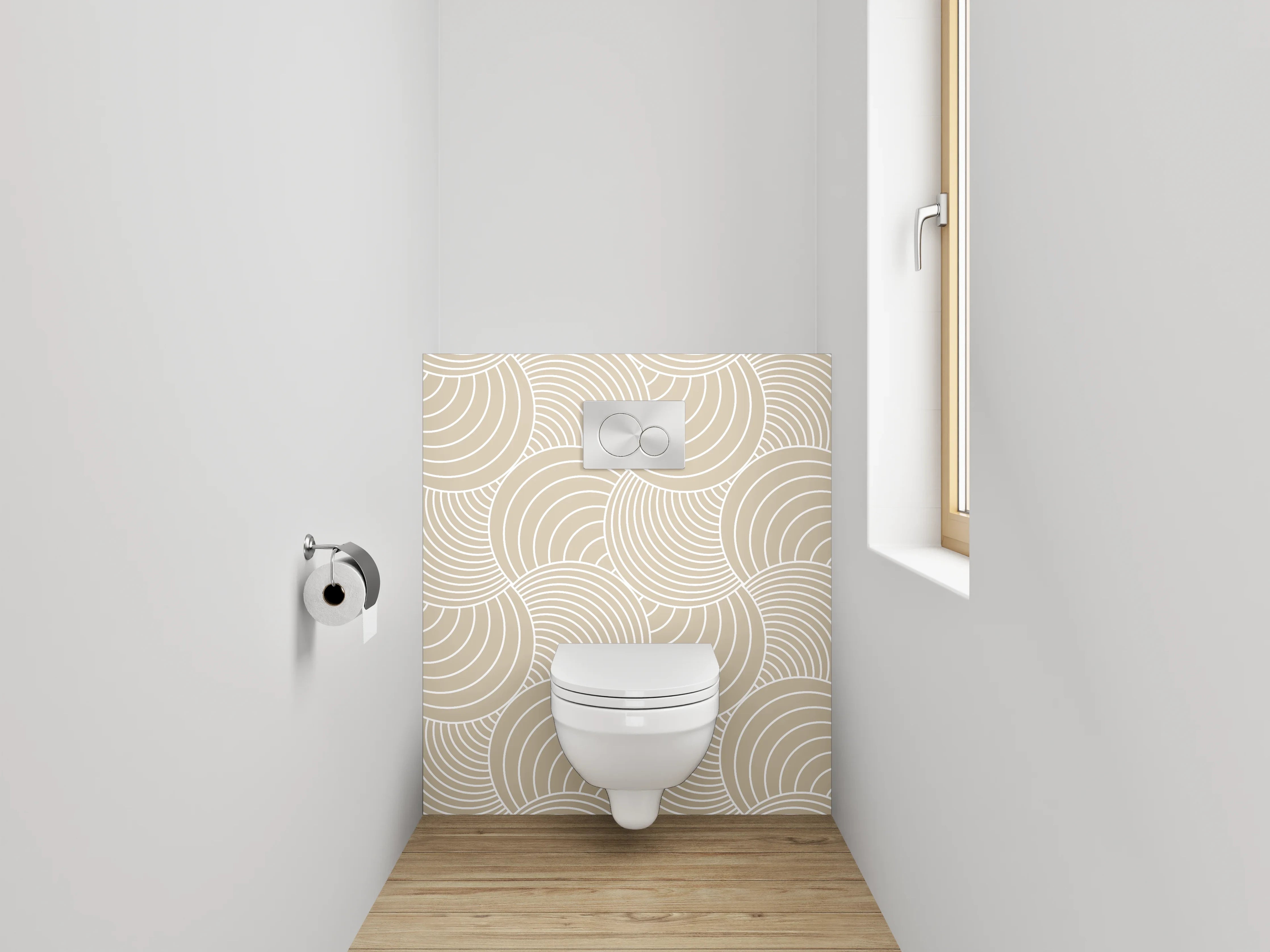 WC-Rückwand - Geometrisches Wellenmuster Beige Weiß