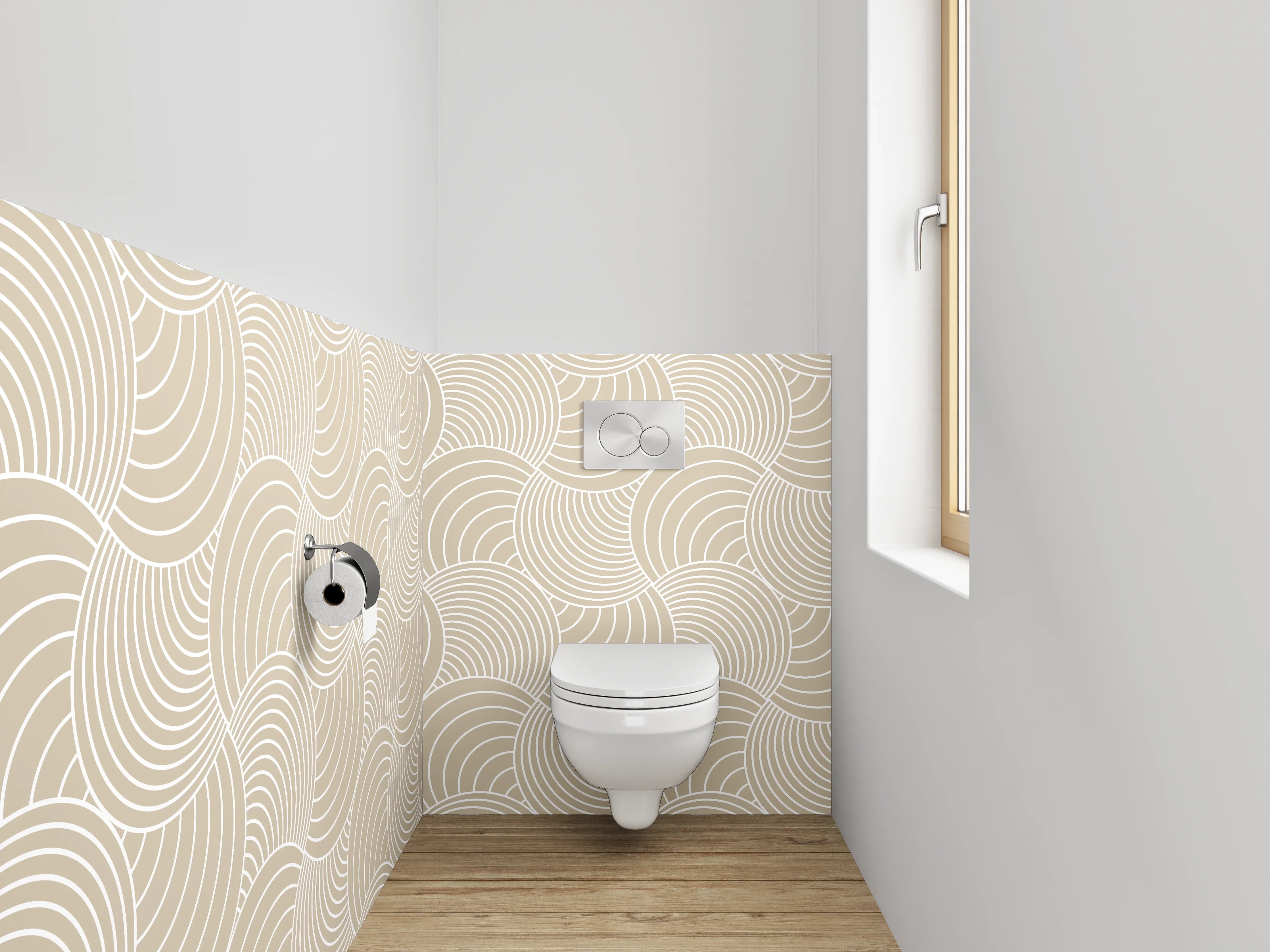 WC-Rückwand - Geometrisches Wellenmuster Beige Weiß