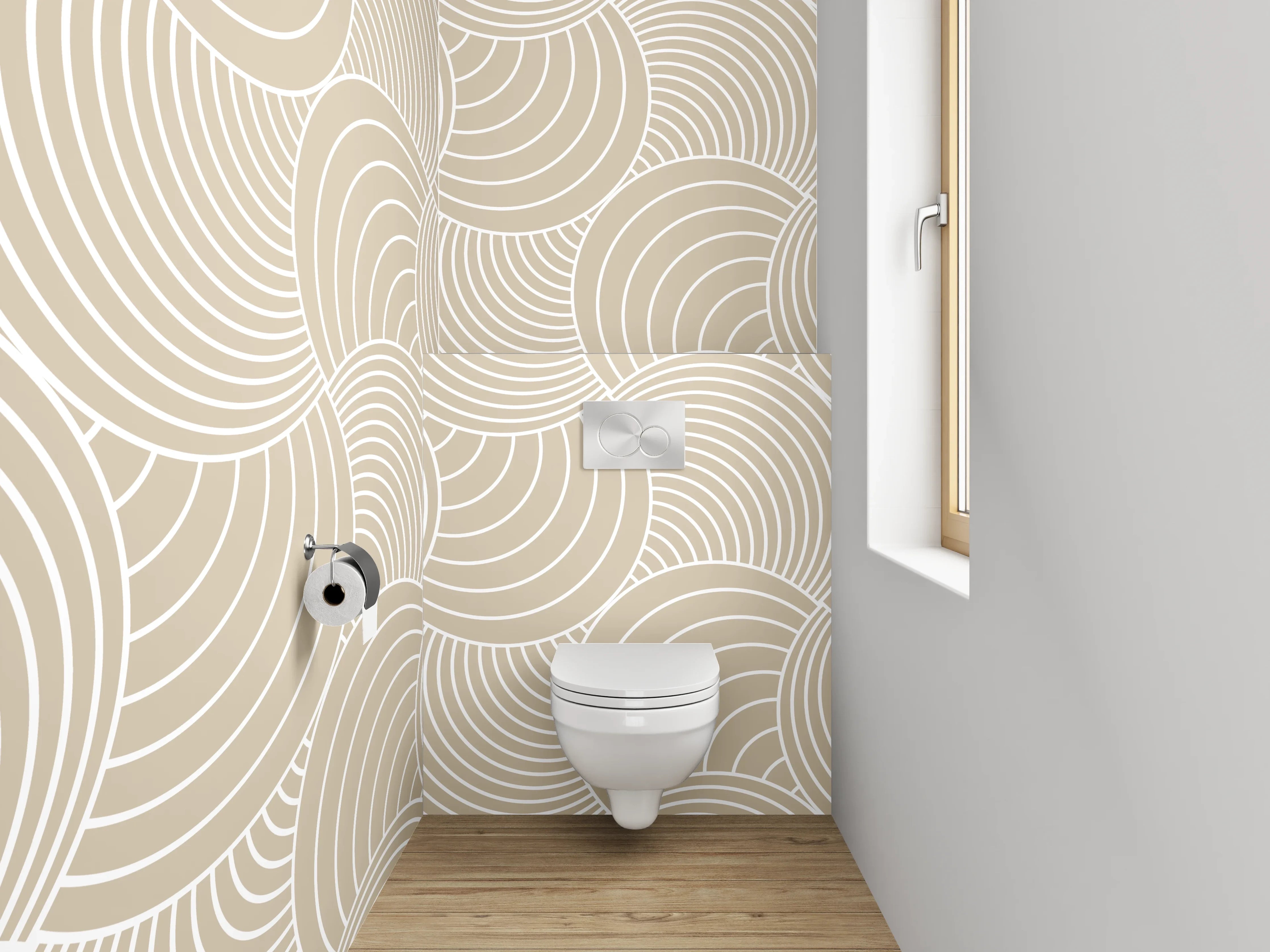 WC-Rückwand - Geometrisches Wellenmuster Beige Weiß