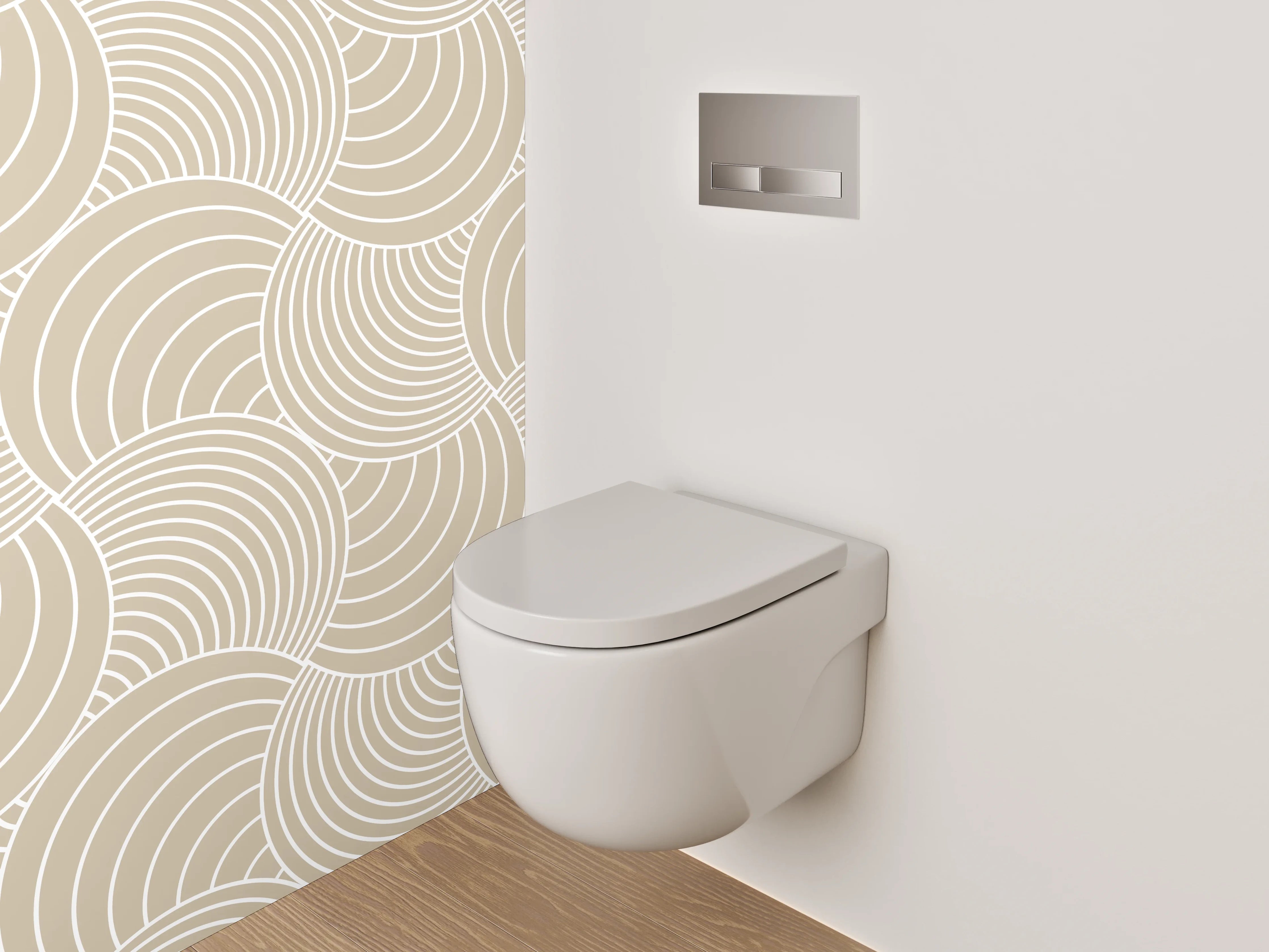 WC-Rückwand - Geometrisches Wellenmuster Beige Weiß