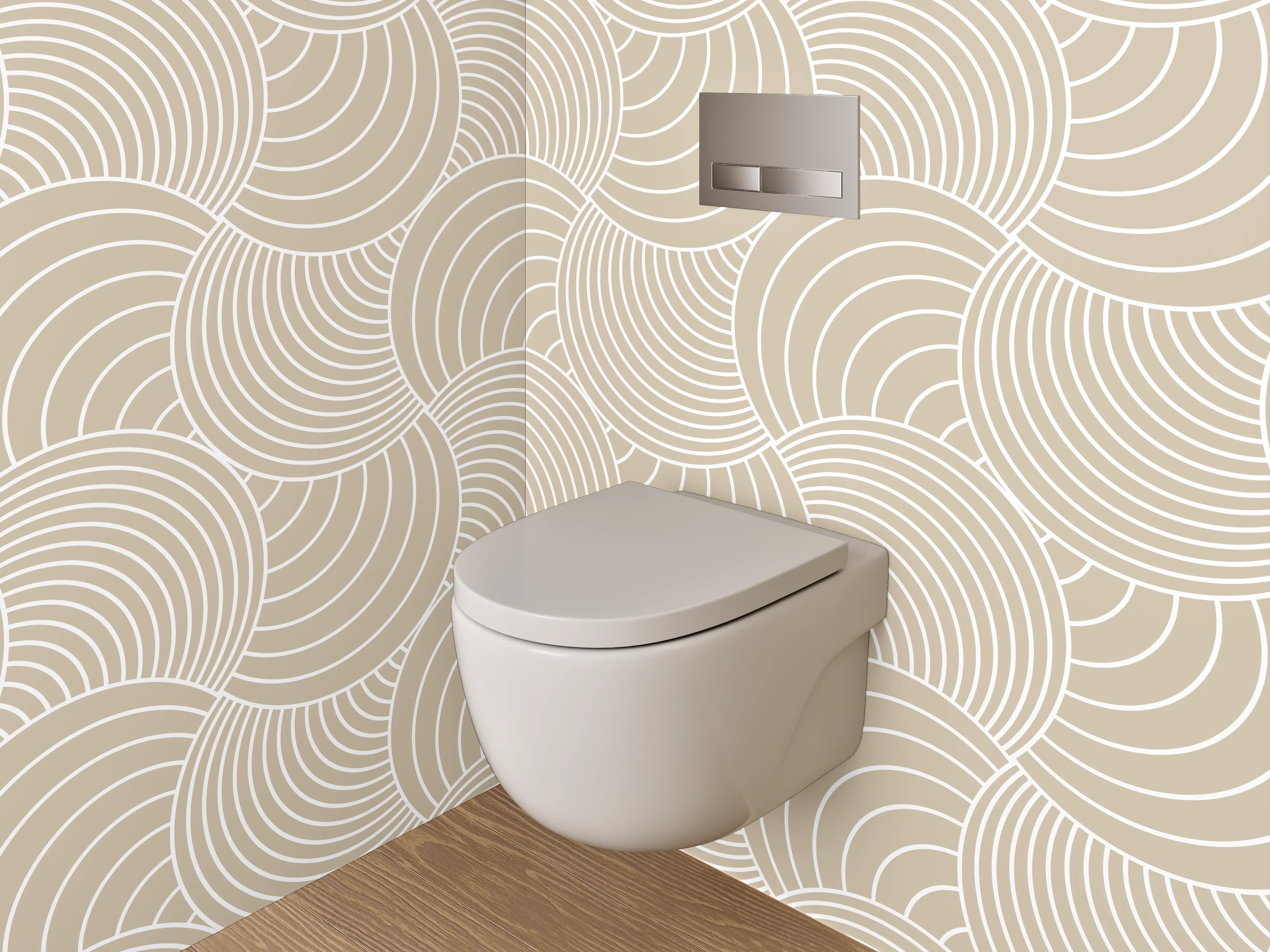 WC-Rückwand - Geometrisches Wellenmuster Beige Weiß