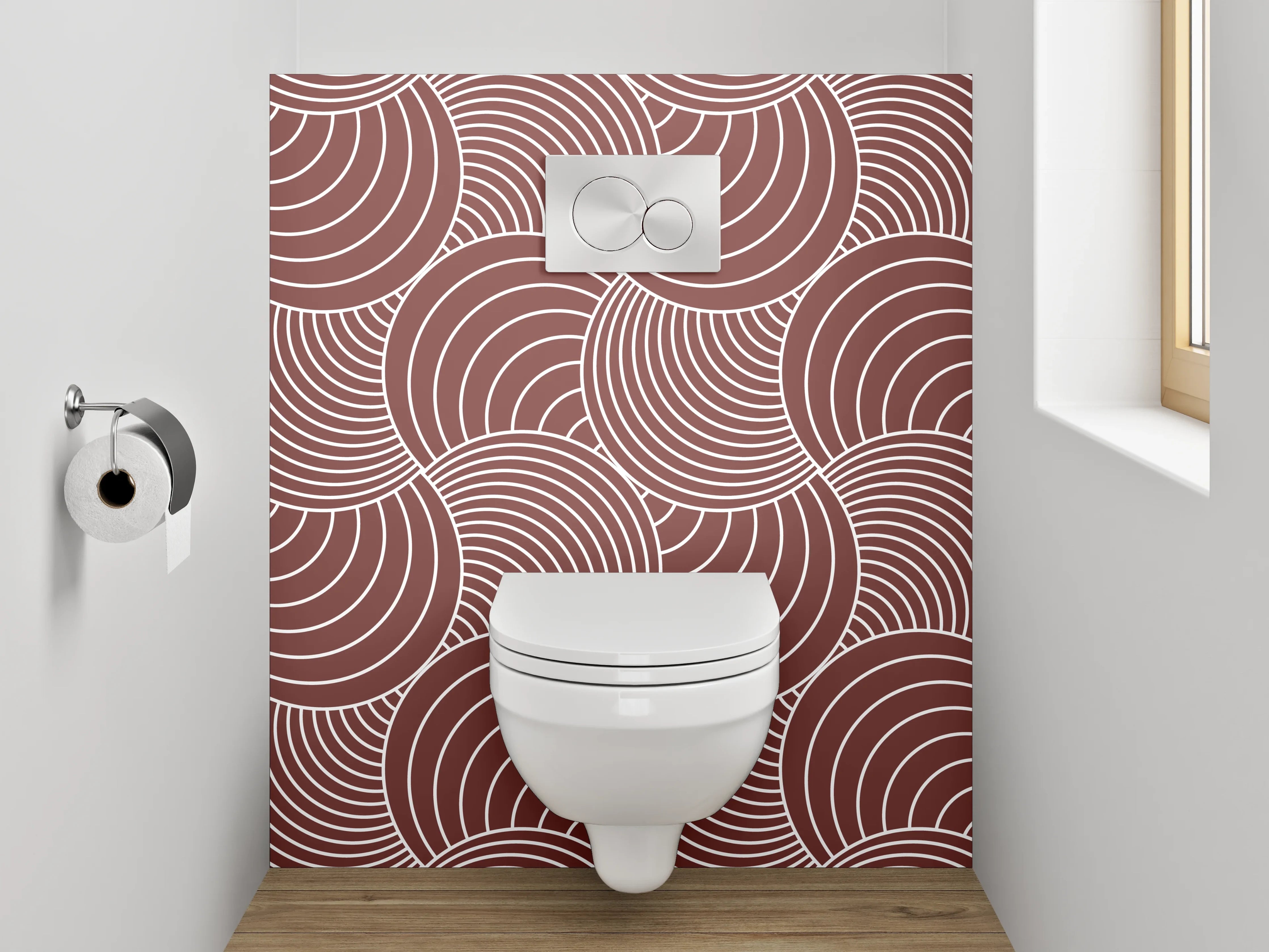 WC-Rückwand - Geometrisches Wellenmuster Braun Rosa