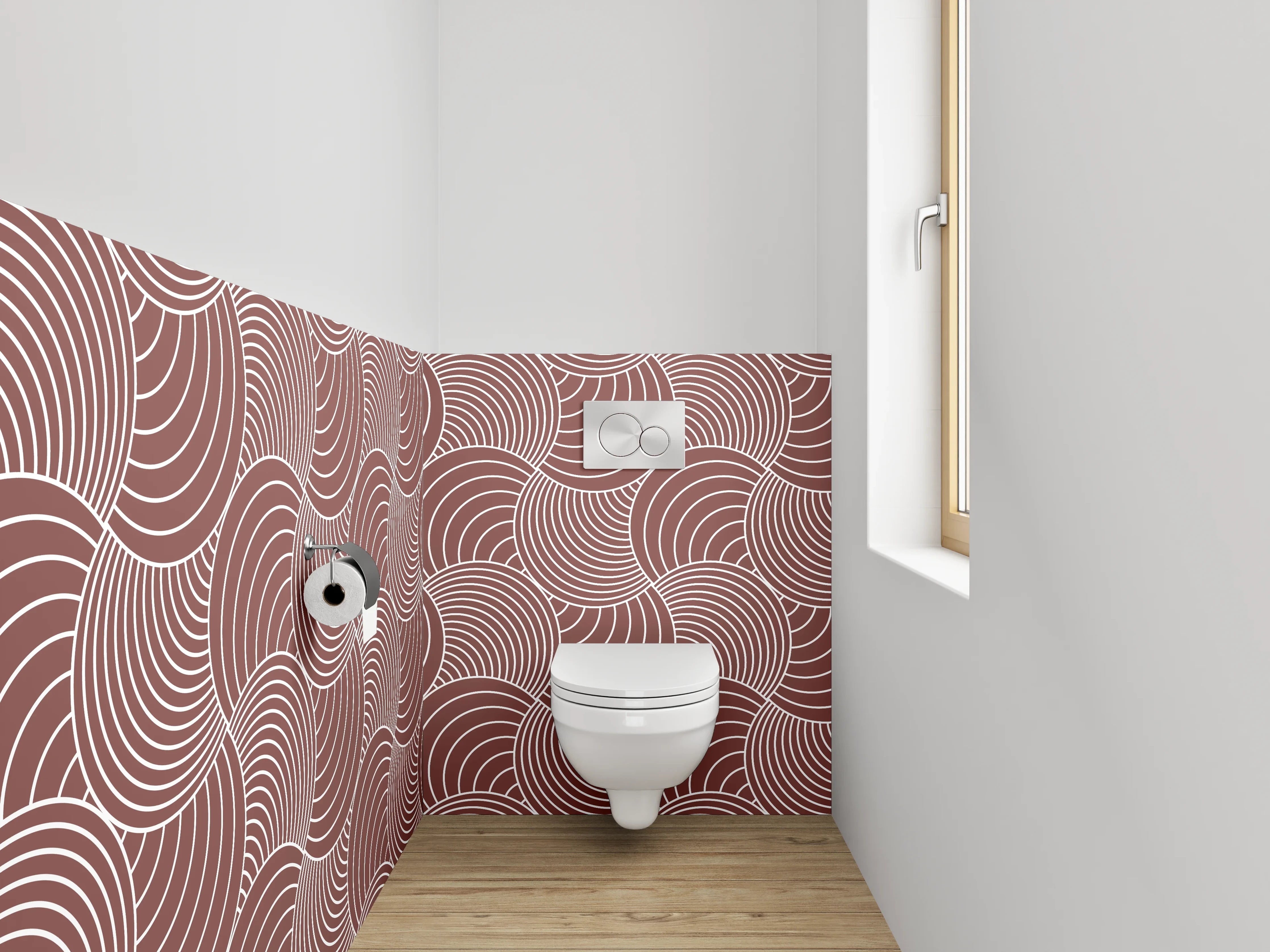 WC-Rückwand - Geometrisches Wellenmuster Braun Rosa