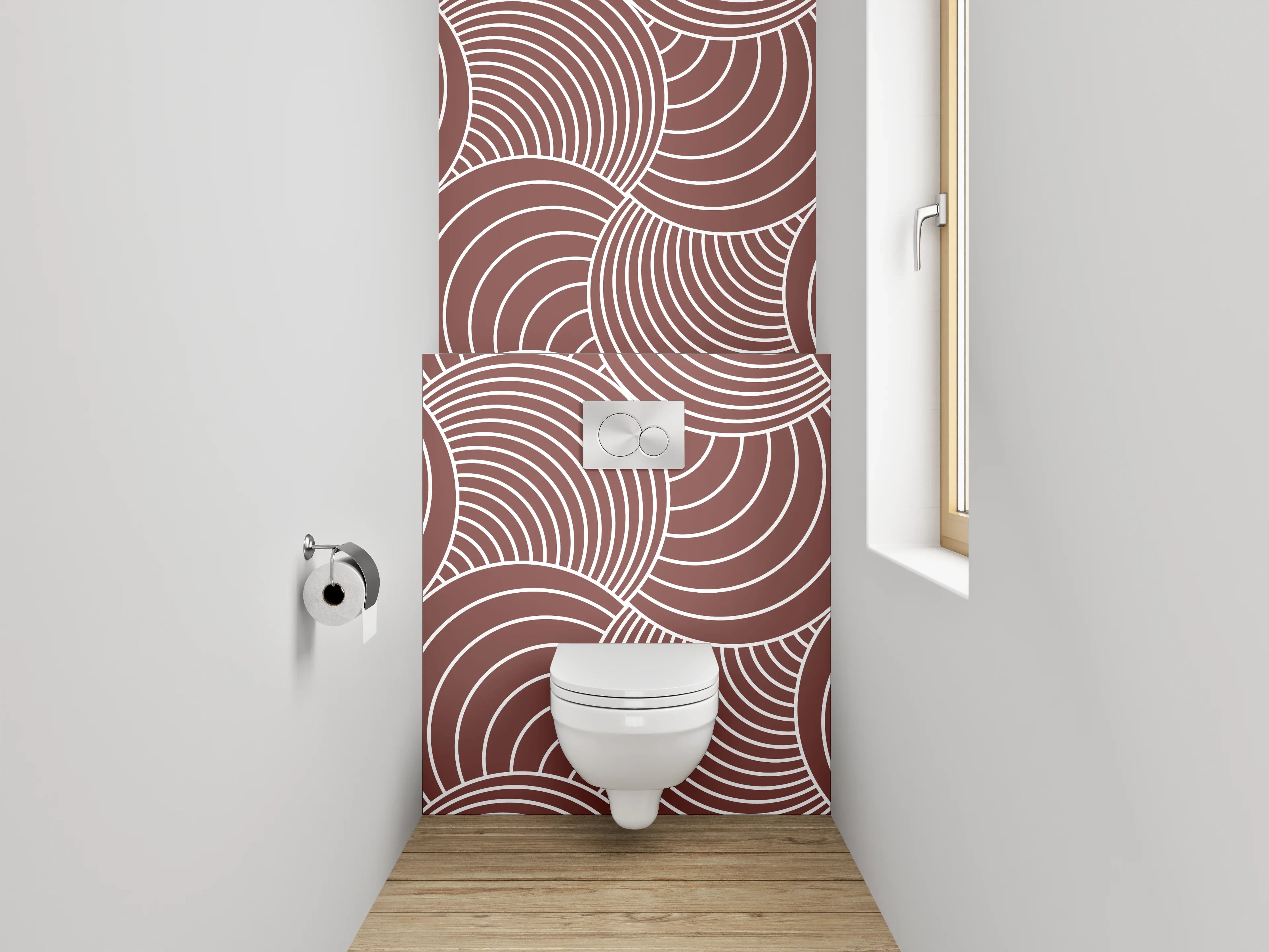 WC-Rückwand - Geometrisches Wellenmuster Braun Rosa