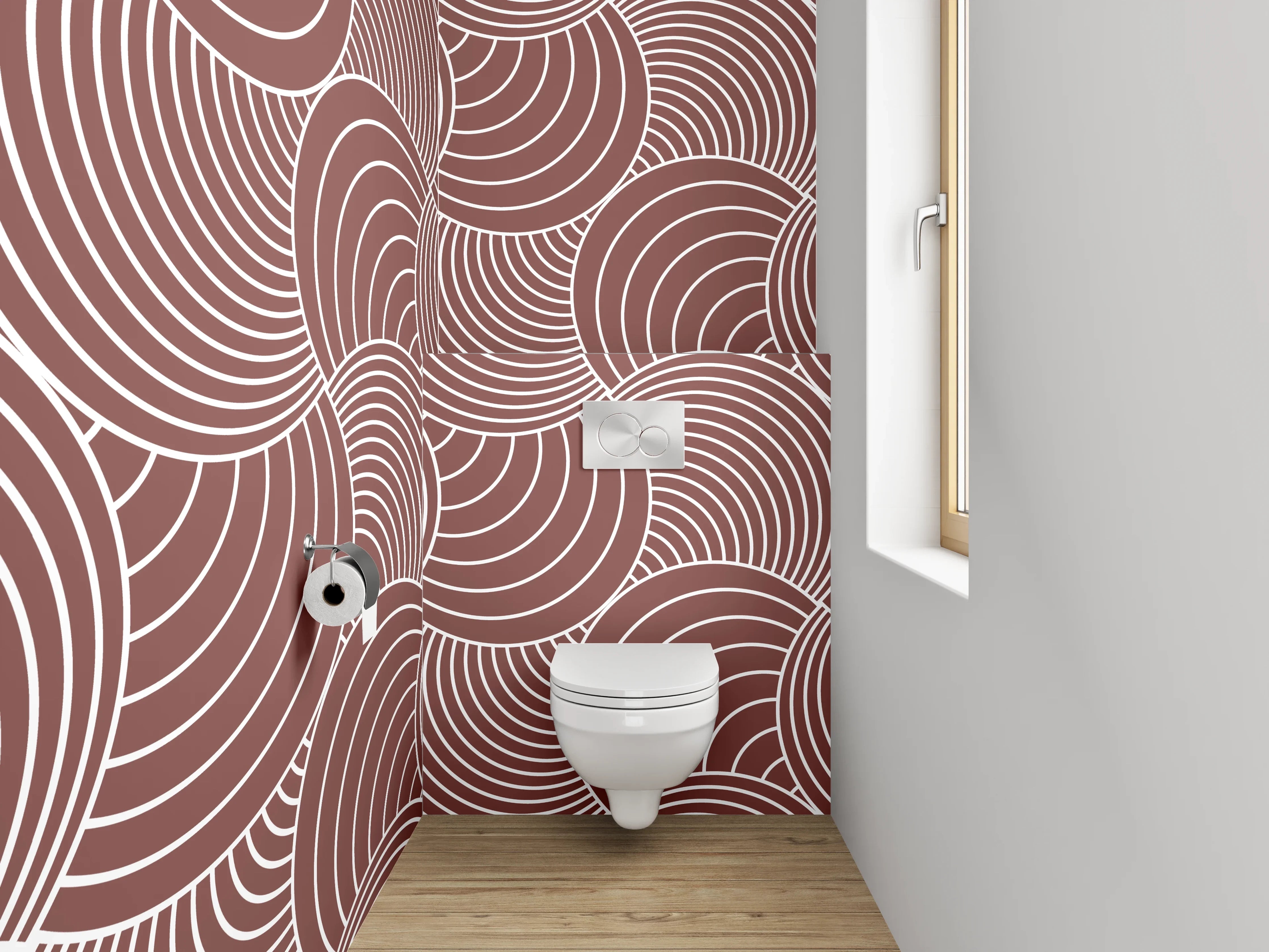 WC-Rückwand - Geometrisches Wellenmuster Braun Rosa