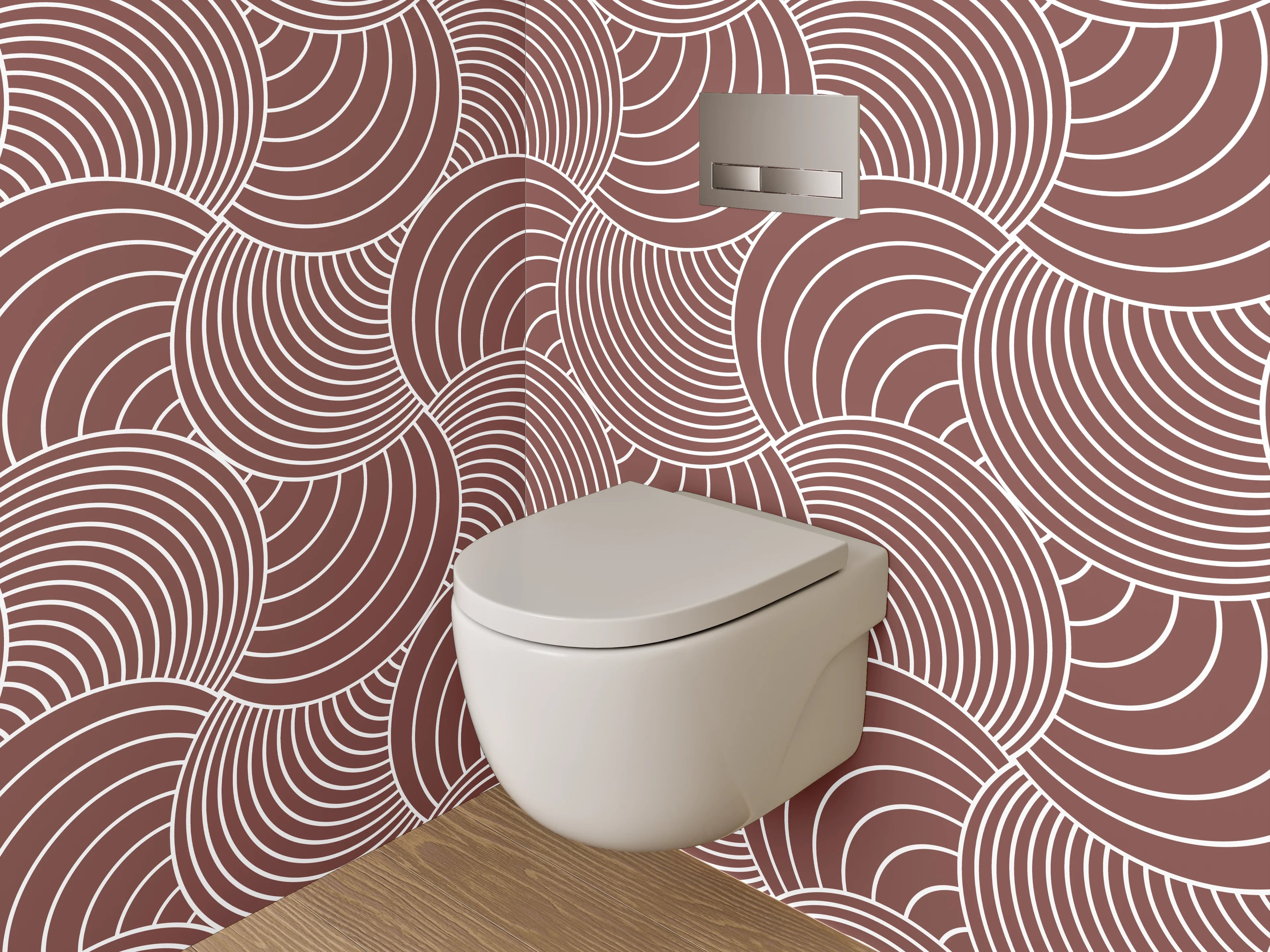 WC-Rückwand - Geometrisches Wellenmuster Braun Rosa