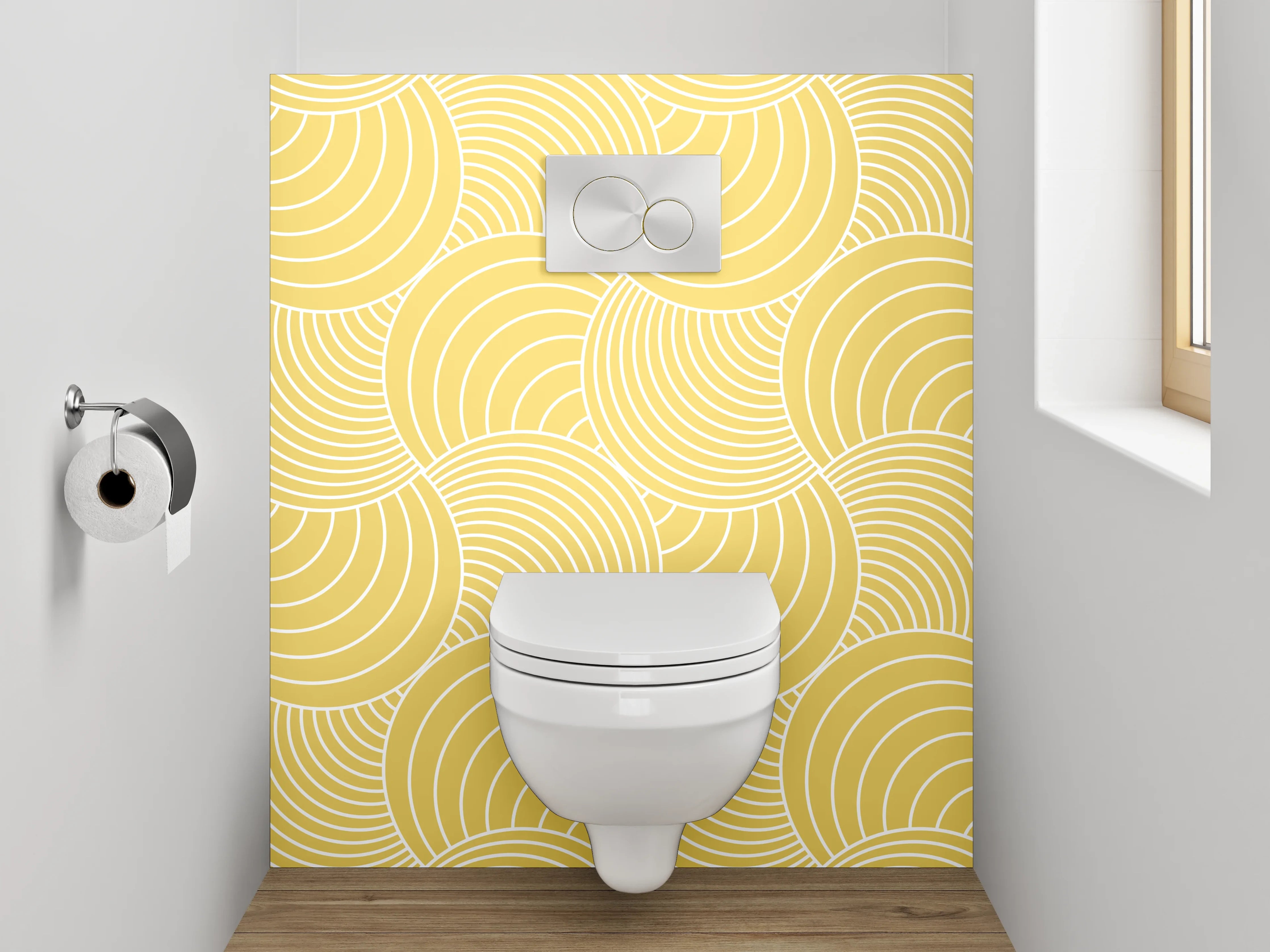 WC-Rückwand - Geometrisches Wellenmuster Gelb Beige