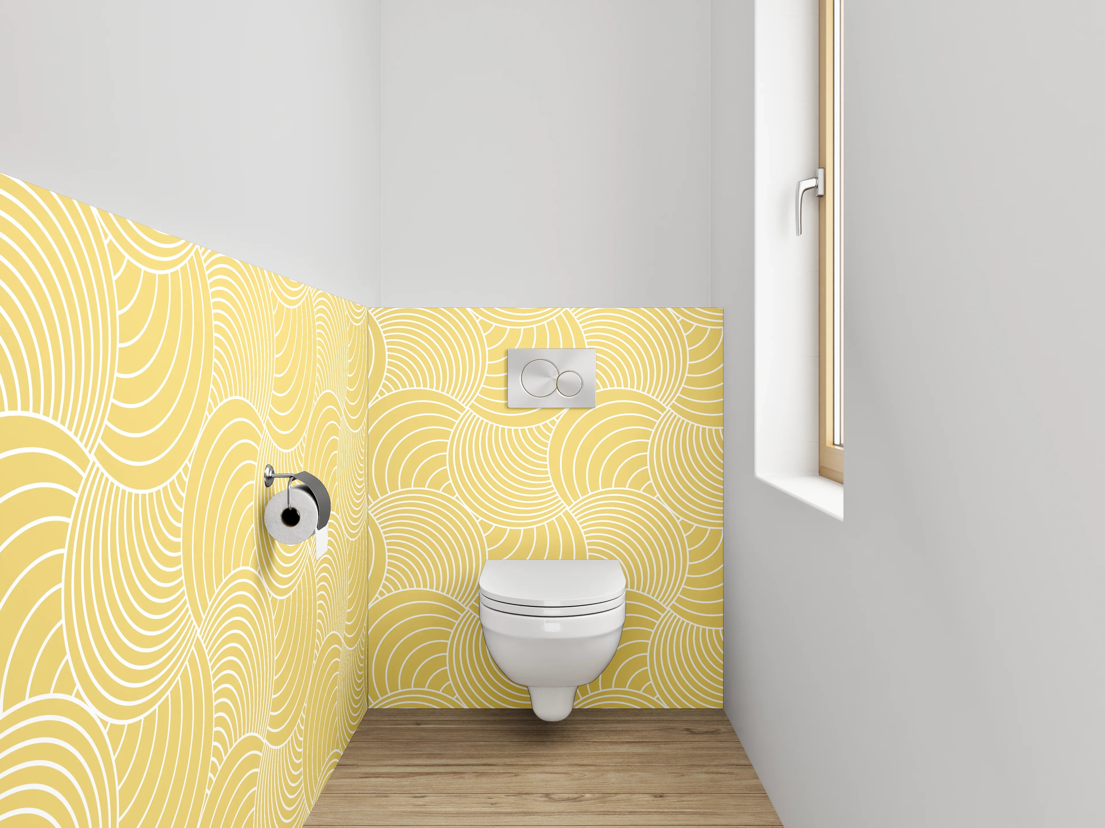 WC-Rückwand - Geometrisches Wellenmuster Gelb Beige