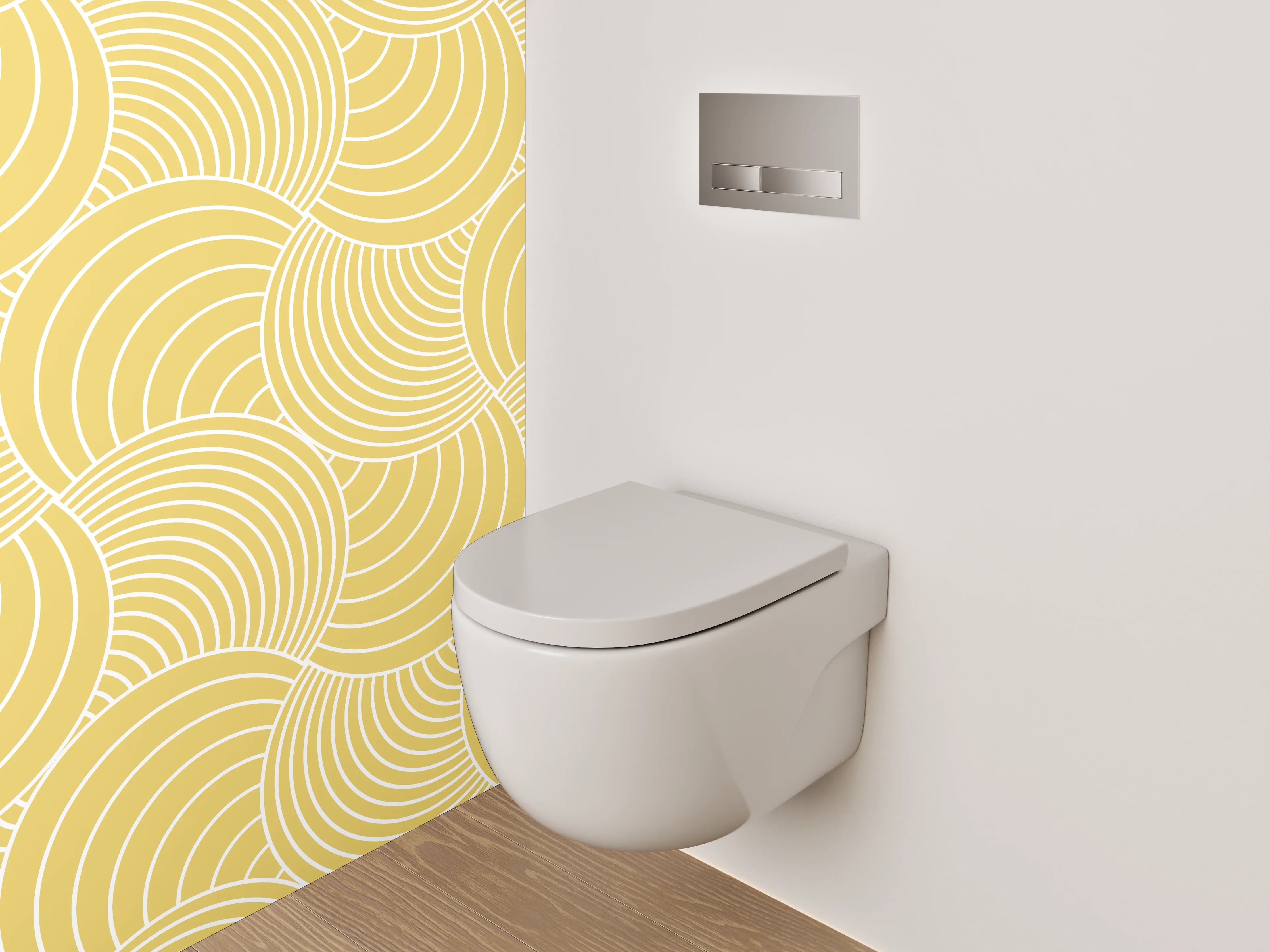 WC-Rückwand - Geometrisches Wellenmuster Gelb Beige