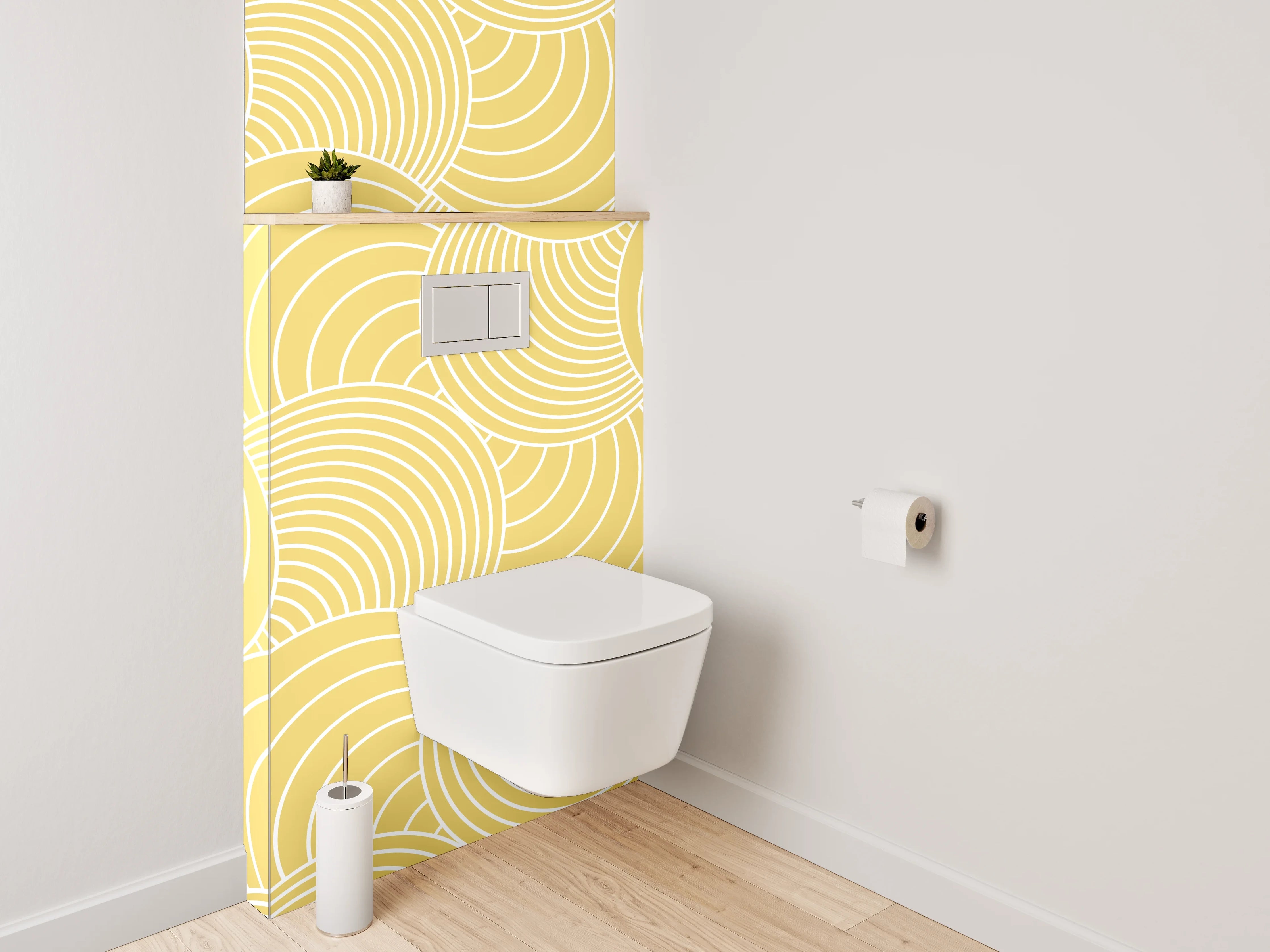 WC-Rückwand - Geometrisches Wellenmuster Gelb Beige