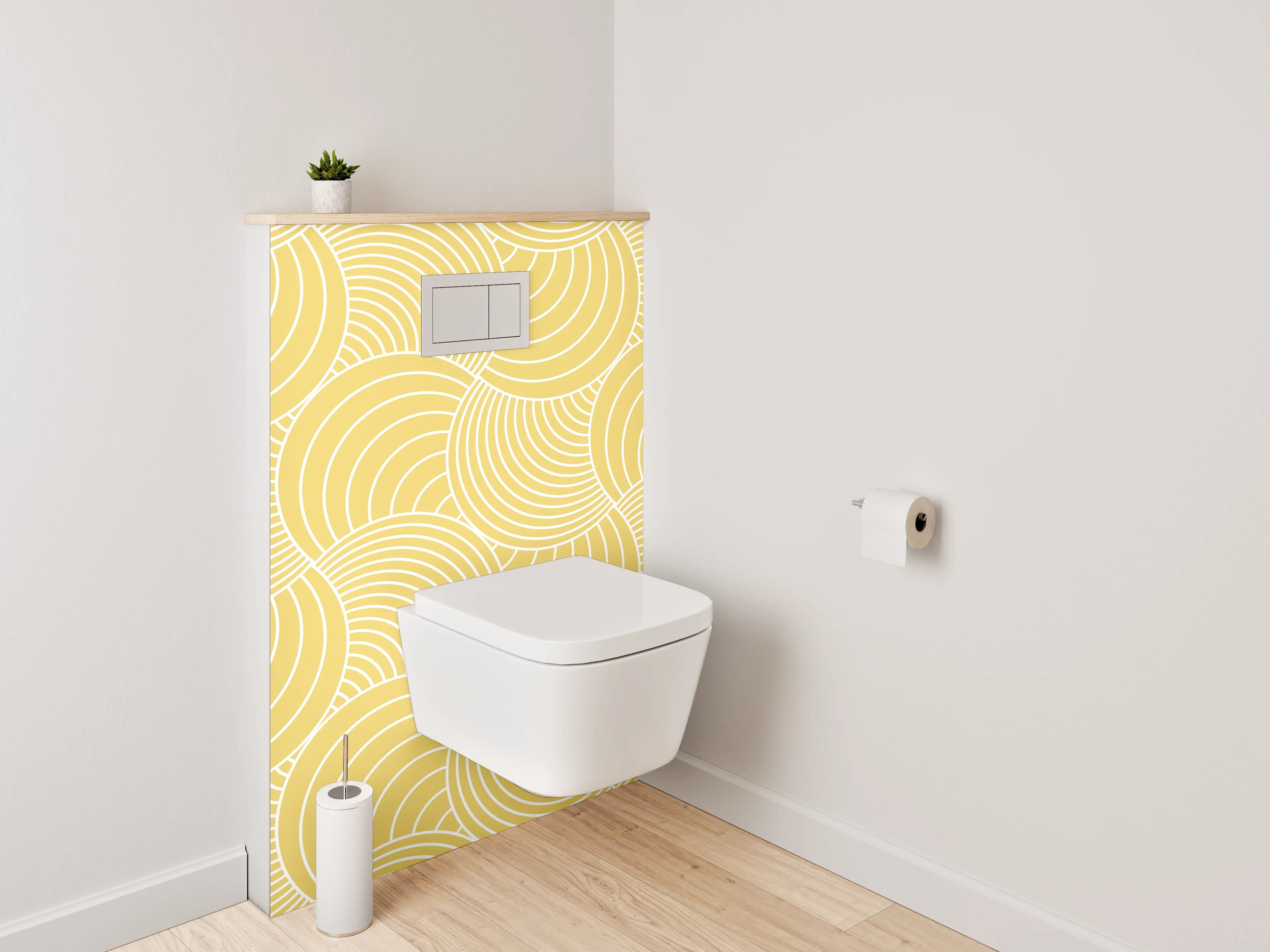 WC-Rückwand - Geometrisches Wellenmuster Gelb Beige