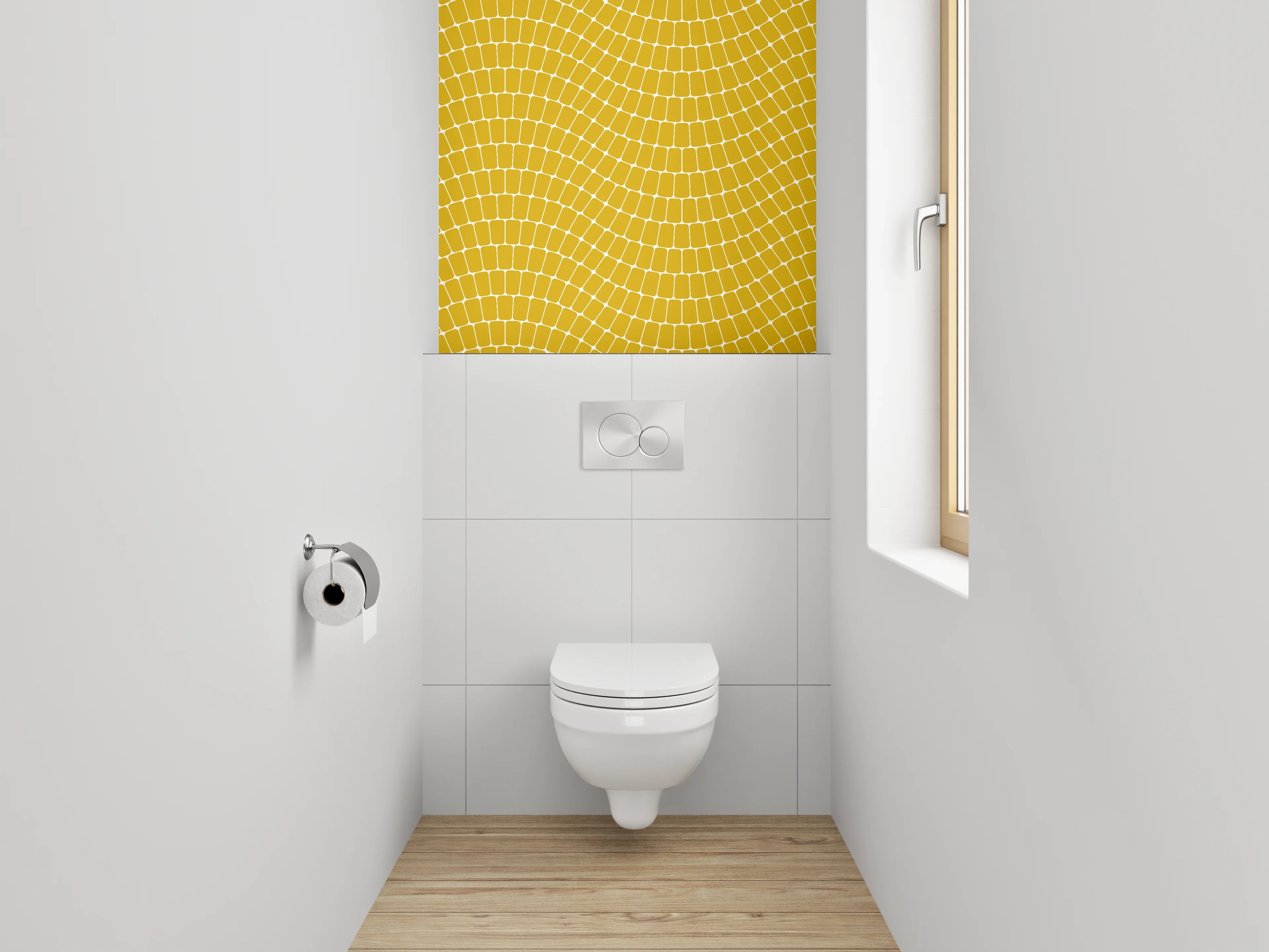 WC-Rückwand - Geometrisches Wellenmuster Gelb Weiß