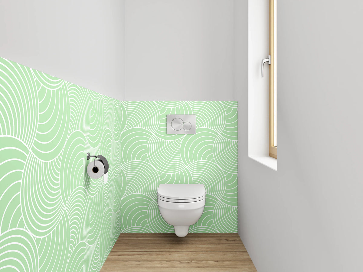 WC-Rückwand - Geometrisches Wellenmuster Grün Weiß