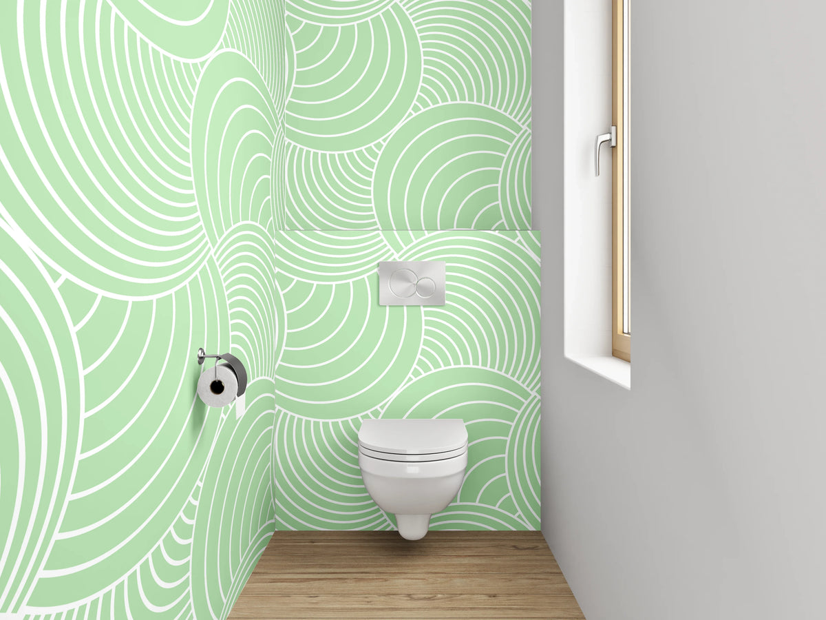 WC-Rückwand - Geometrisches Wellenmuster Grün Weiß