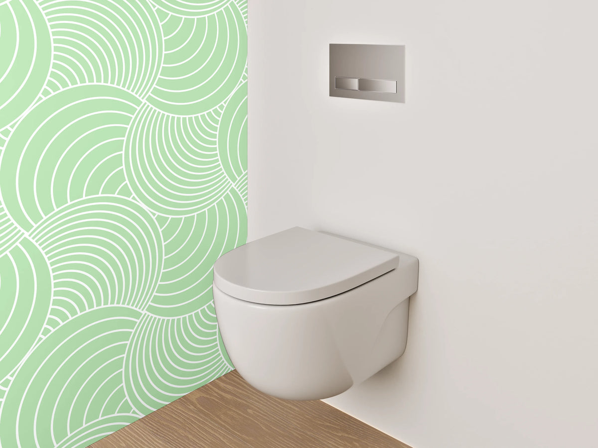 WC-Rückwand - Geometrisches Wellenmuster Grün Weiß