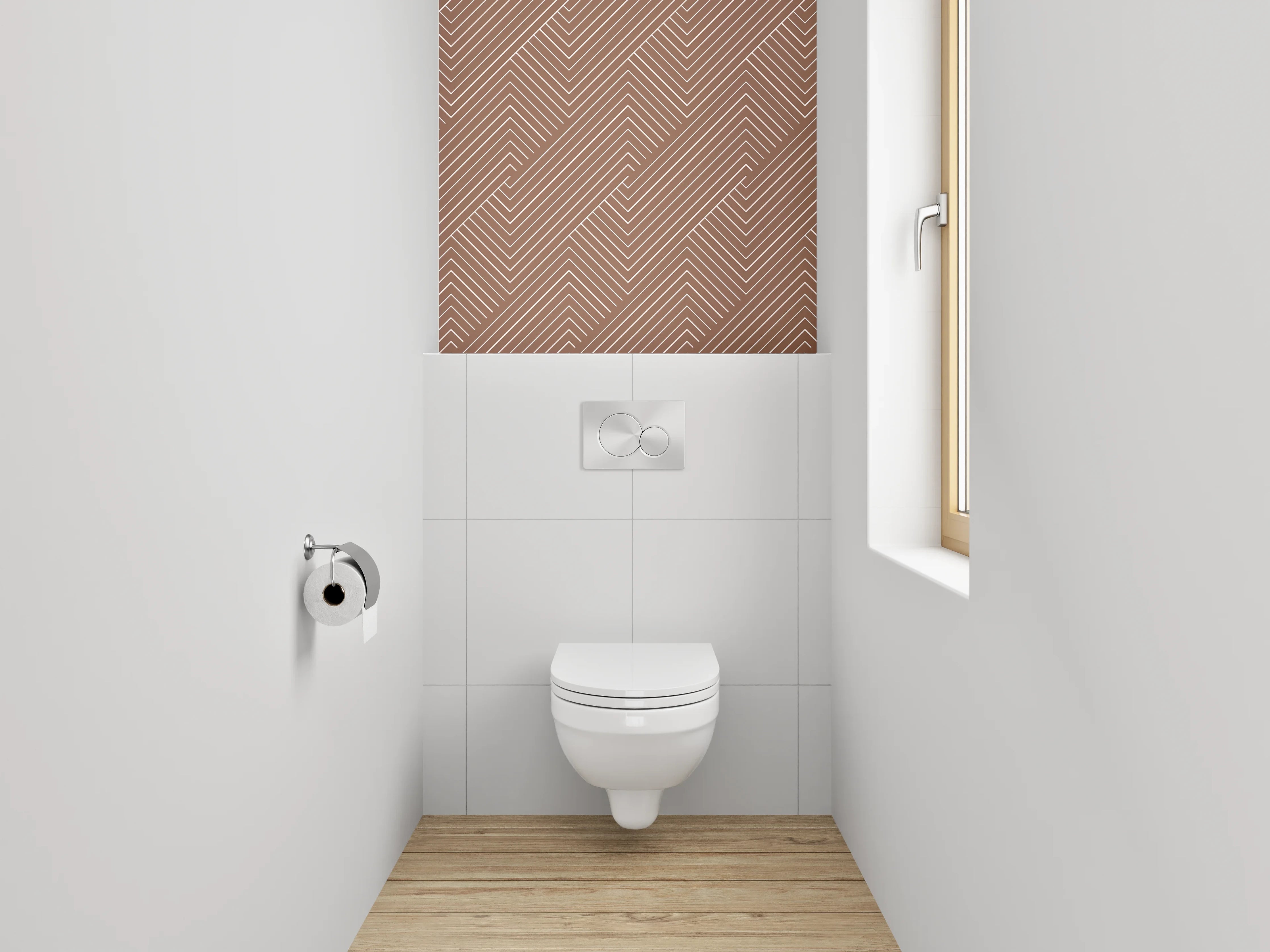 WC-Rückwand - Geometrisches Zickzack-Linienmuster Braun