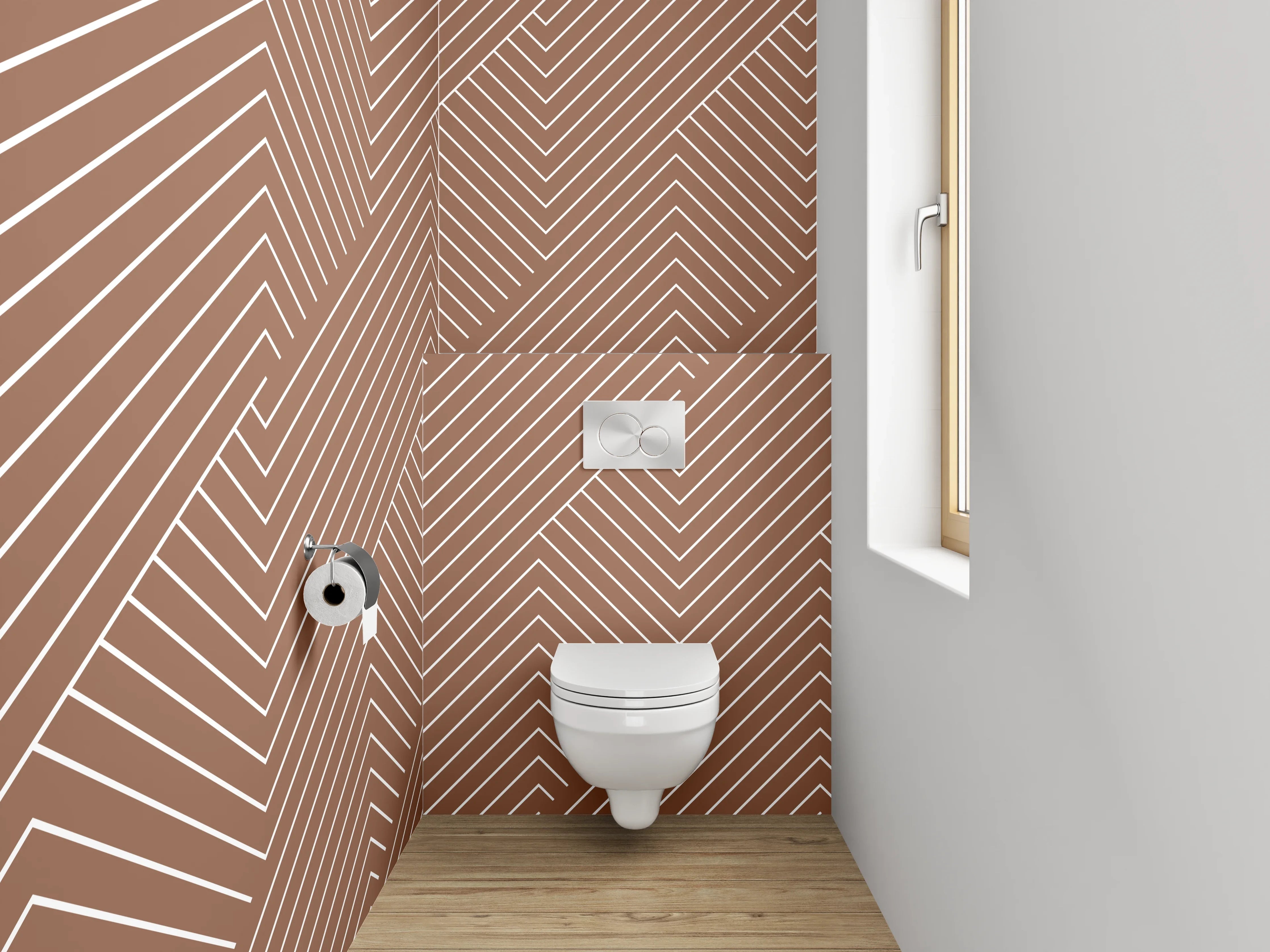 WC-Rückwand - Geometrisches Zickzack-Linienmuster Braun
