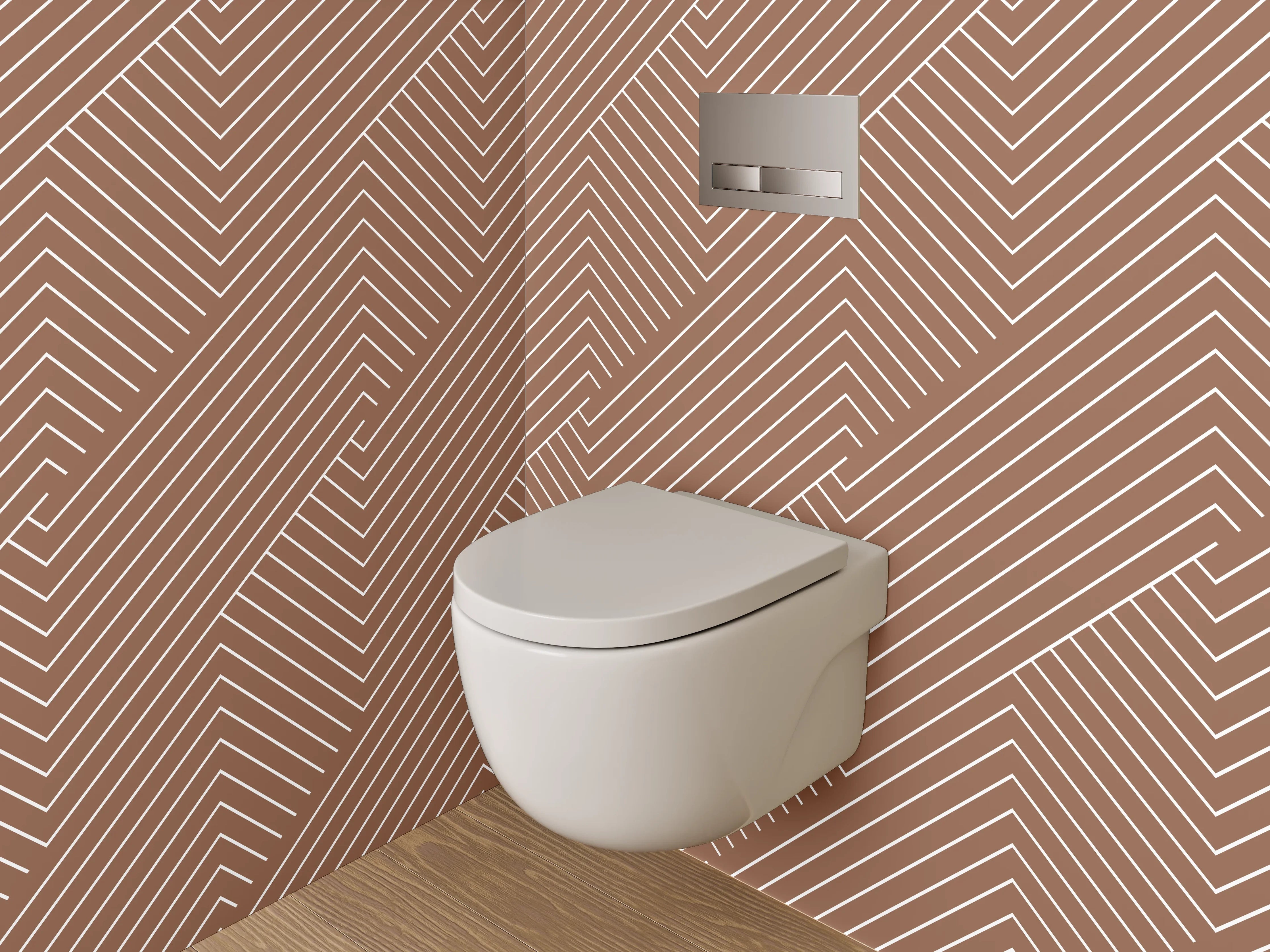 WC-Rückwand - Geometrisches Zickzack-Linienmuster Braun