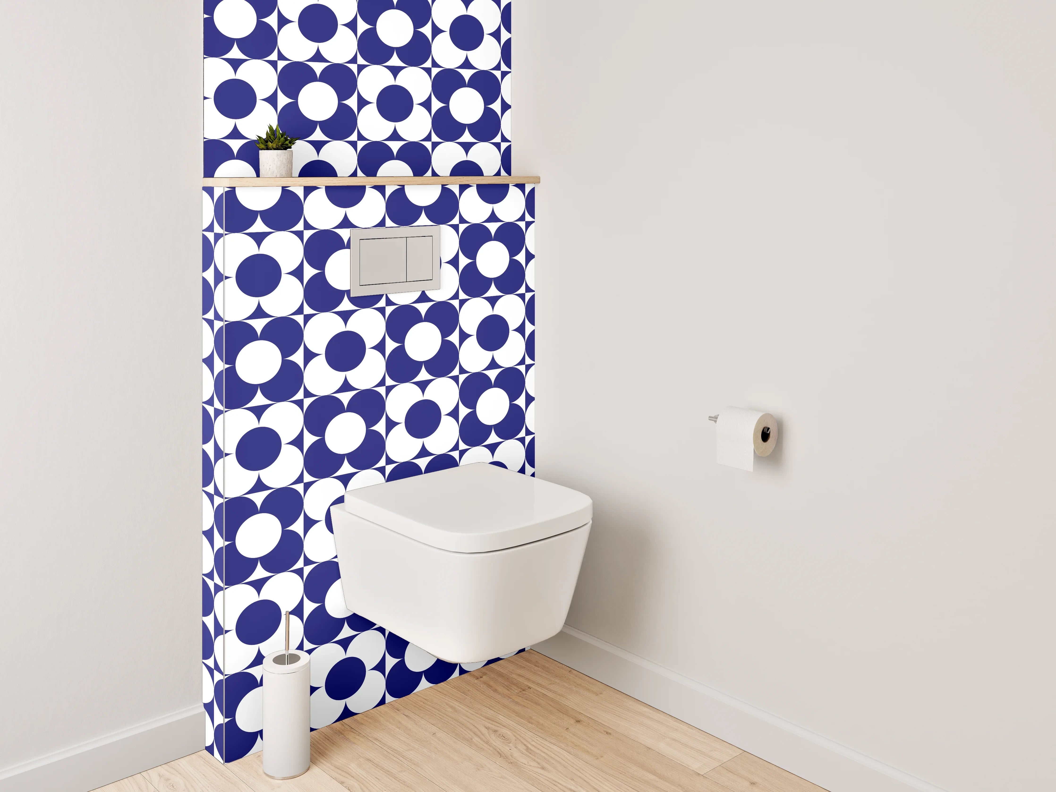 WC-Rückwand - Geometrisches blau-weißes Retro-Muster