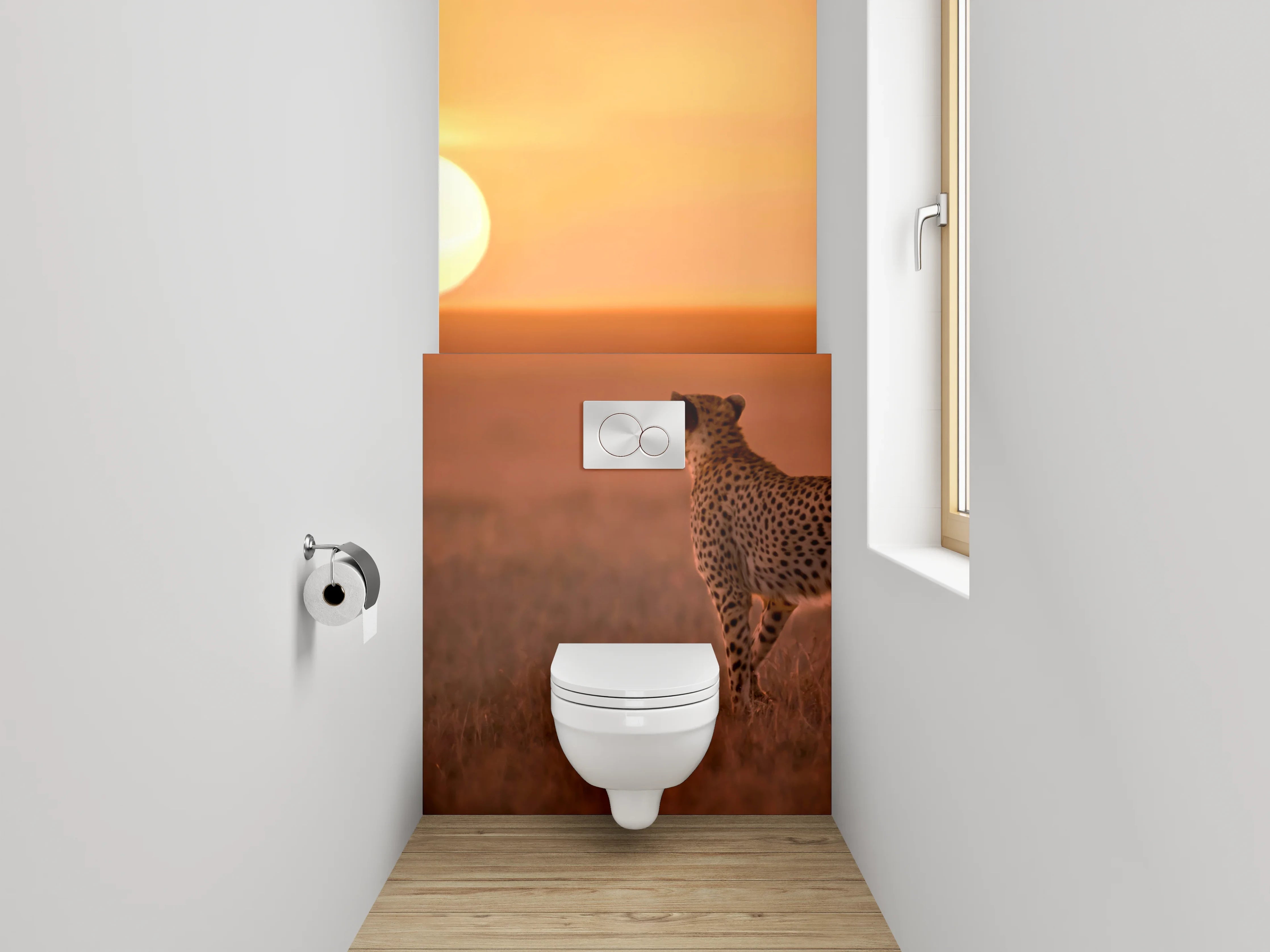 WC-Rückwand - Gepard in Savanne bei Sonnenuntergang