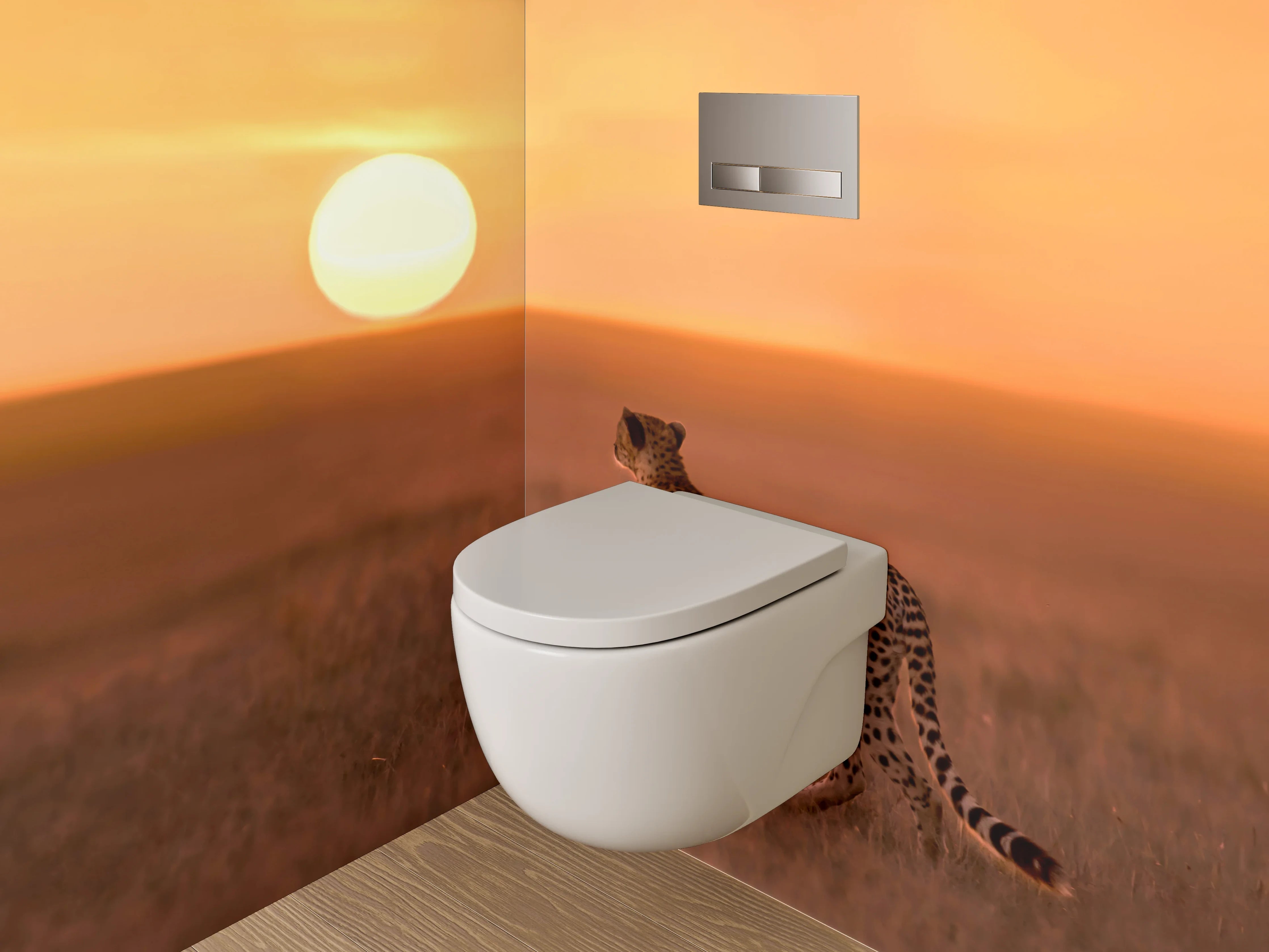 WC-Rückwand - Gepard in Savanne bei Sonnenuntergang