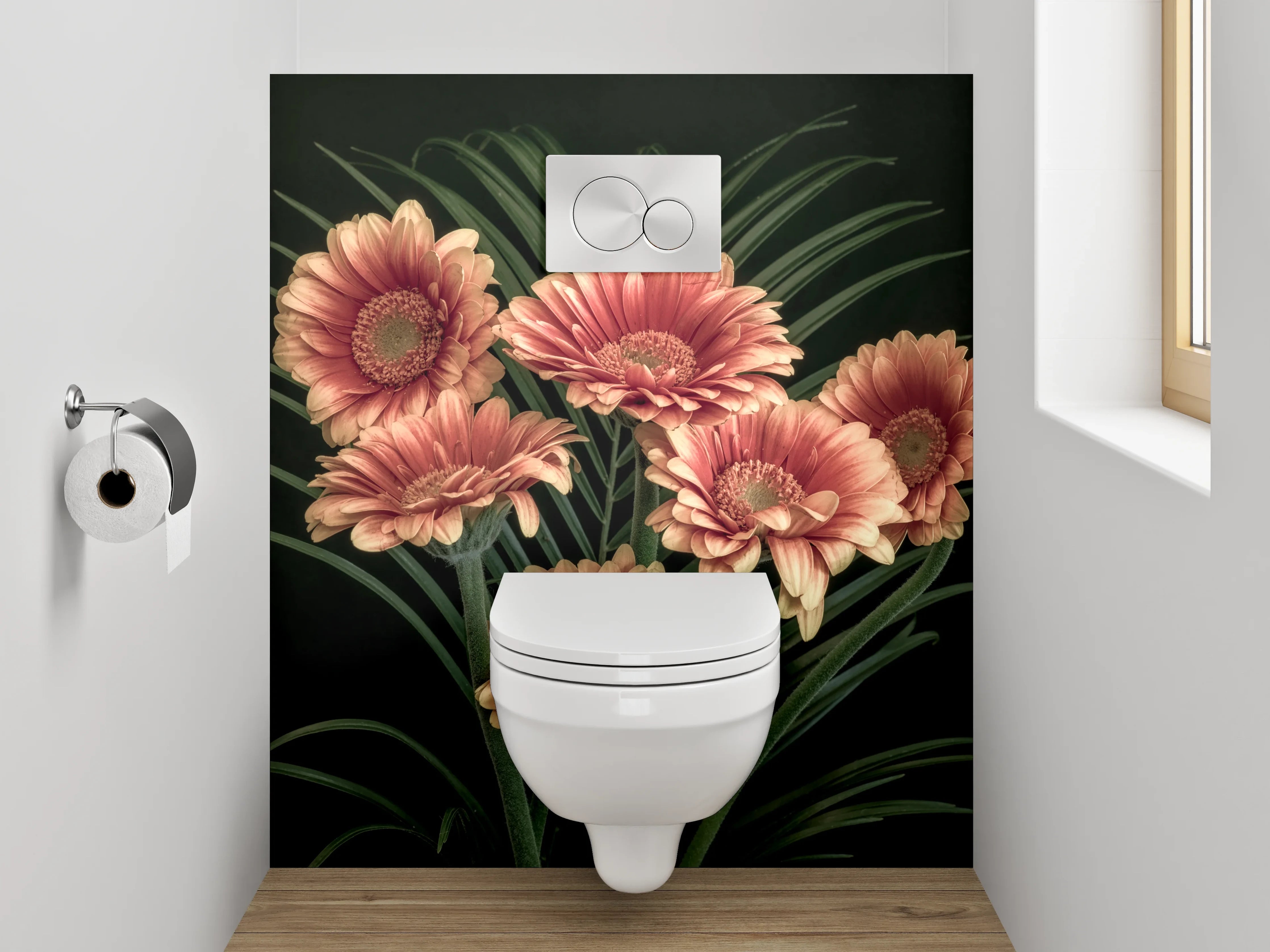 WC-Rückwand - Gerbera Blumen auf dunklem Hintergrund